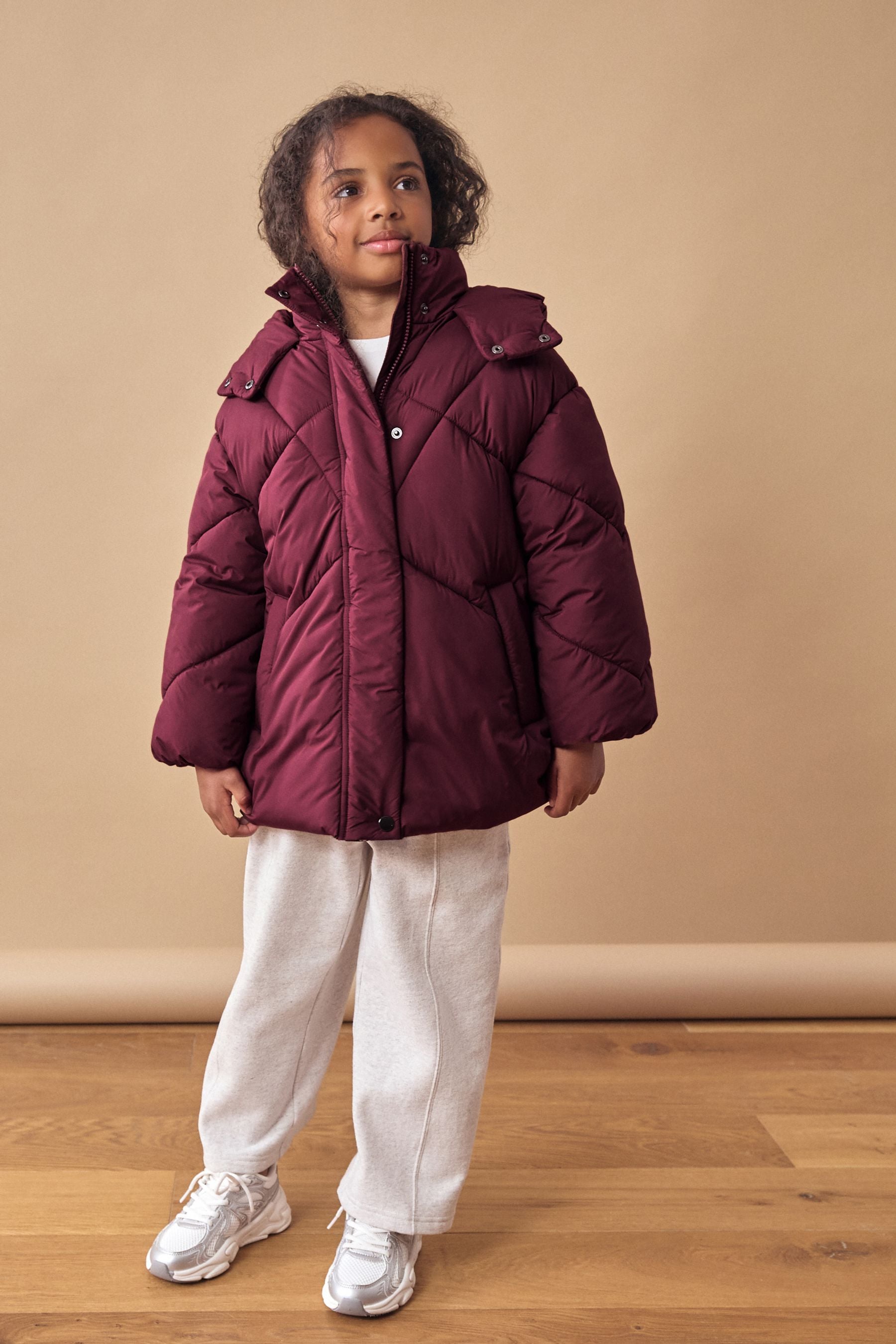 Burgundy Red Shower Resistant Padded Coat (3-16yrs)