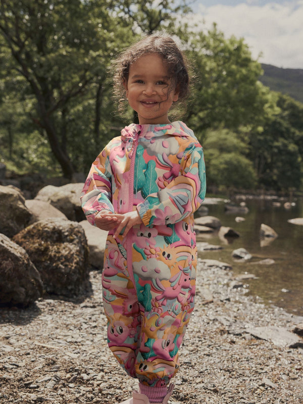 Pink Zip Lined Hooded Waterproof Printed Puddlesuit (3mths-7yrs)