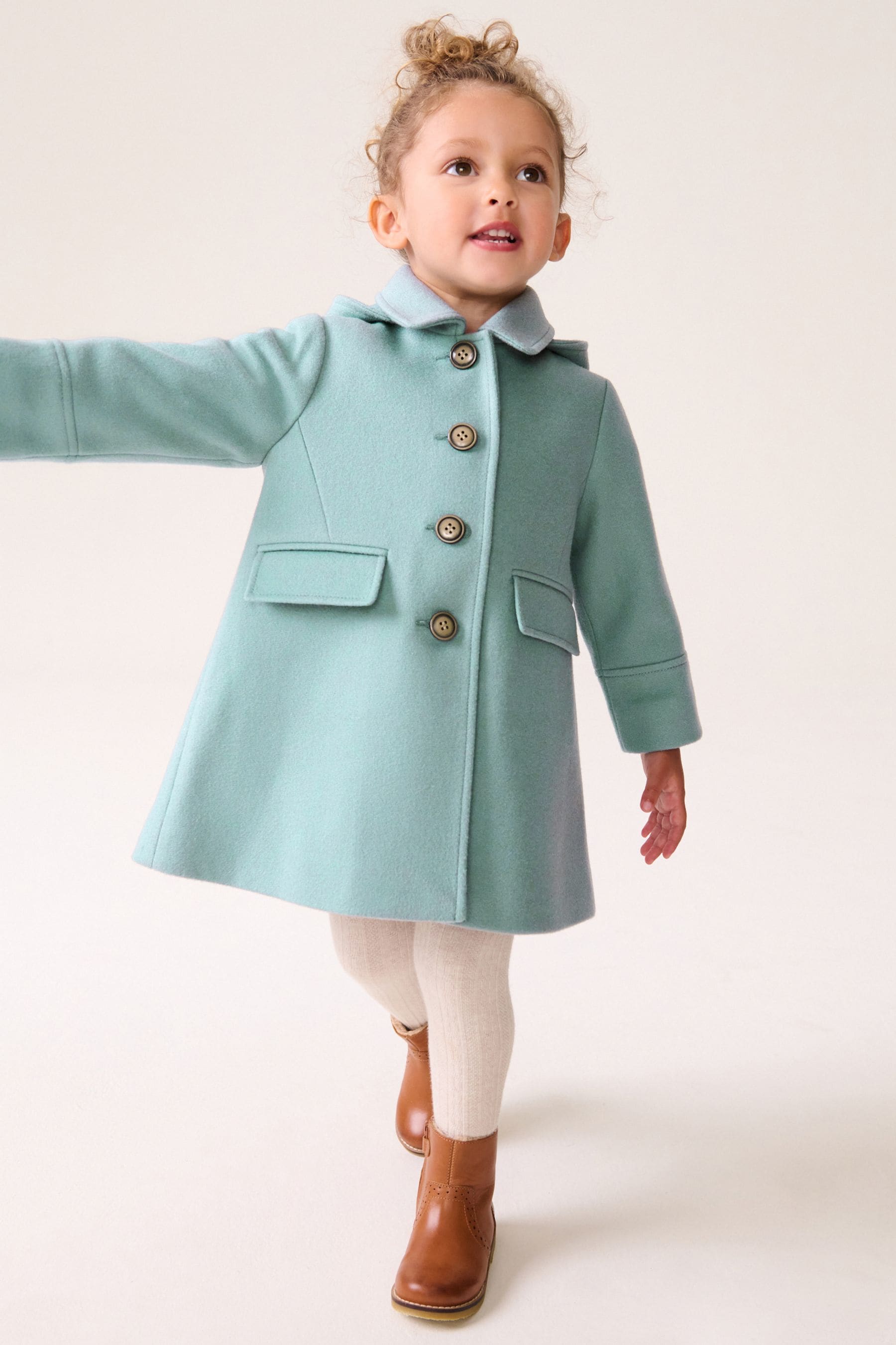 Mint Green Single Breasted Hooded Coat with Wool (3mths-10yrs)