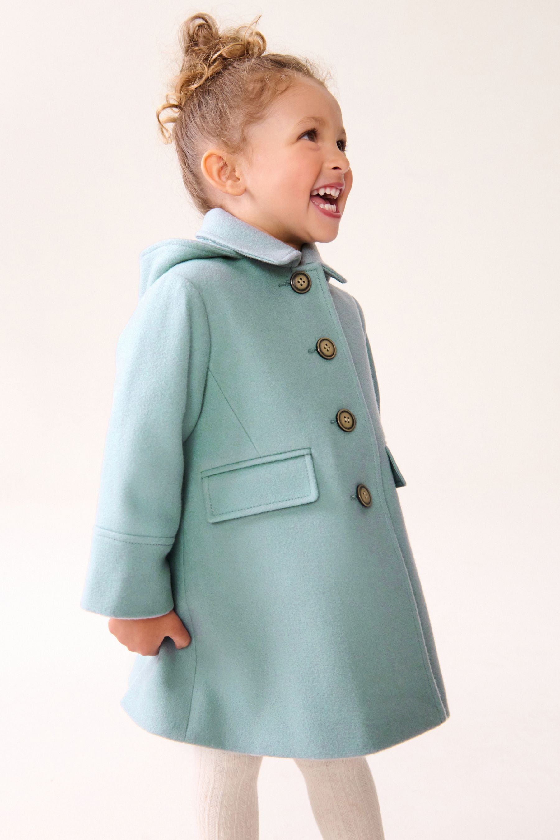 Mint Green Single Breasted Hooded Coat with Wool (3mths-10yrs)