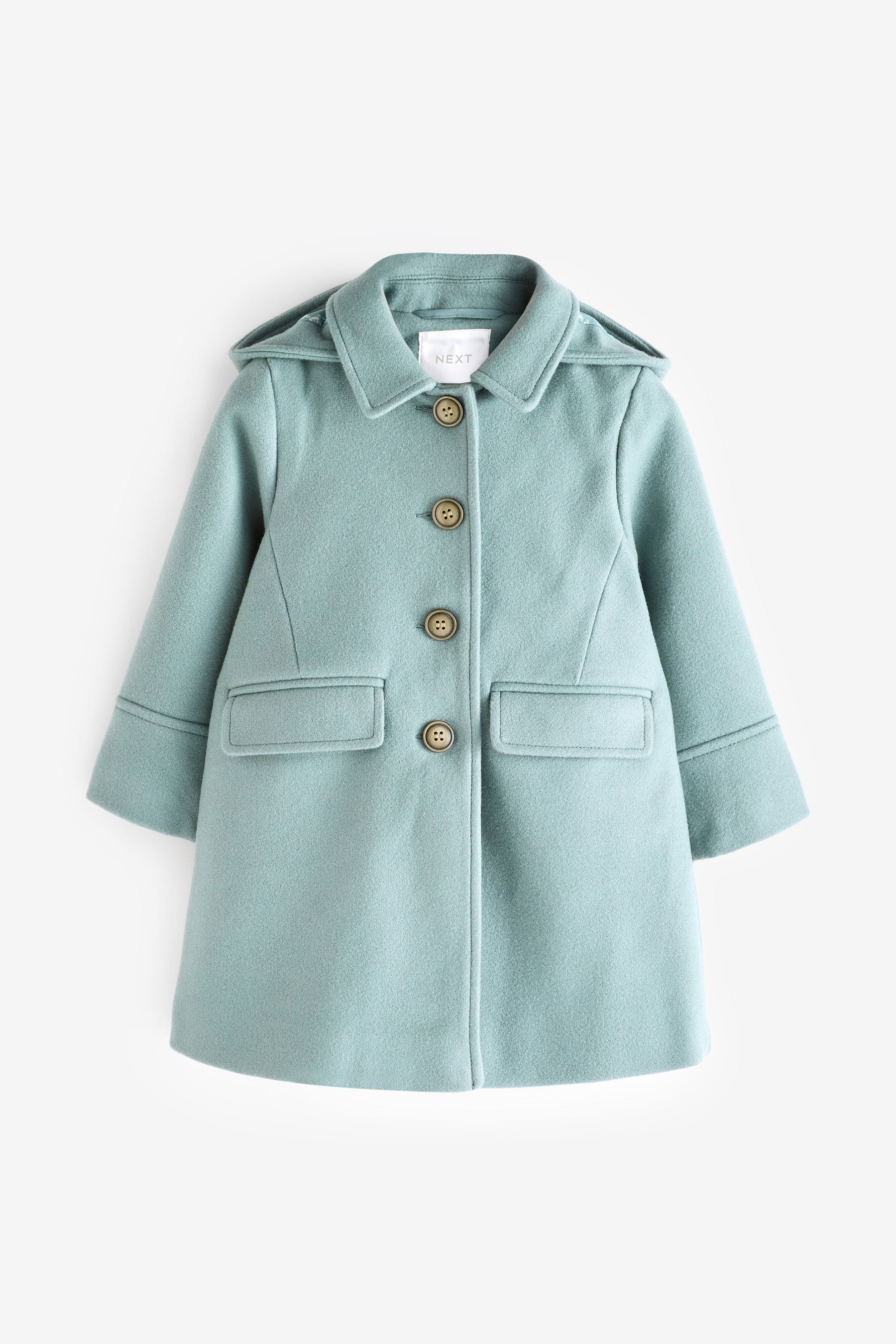 Mint Green Single Breasted Hooded Coat with Wool (3mths-10yrs)