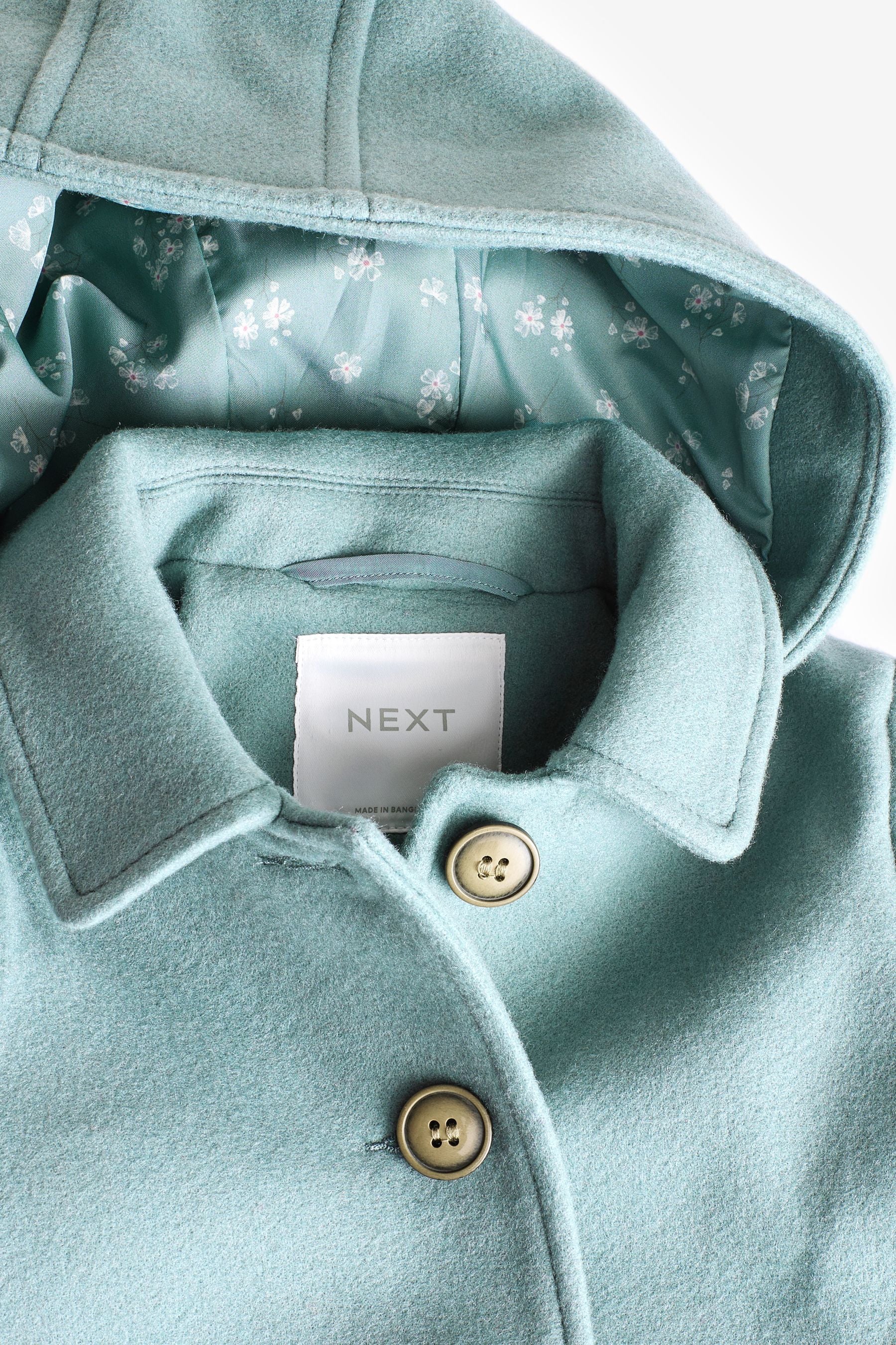 Mint Green Single Breasted Hooded Coat with Wool (3mths-10yrs)