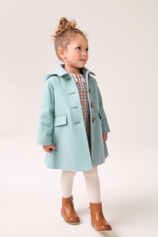 Mint Green Single Breasted Hooded Coat with Wool (3mths-10yrs)