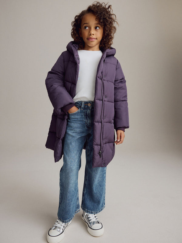 Purple Regular Length Shower Resistant Fur Lined Hooded Padded Coat (3-16yrs)