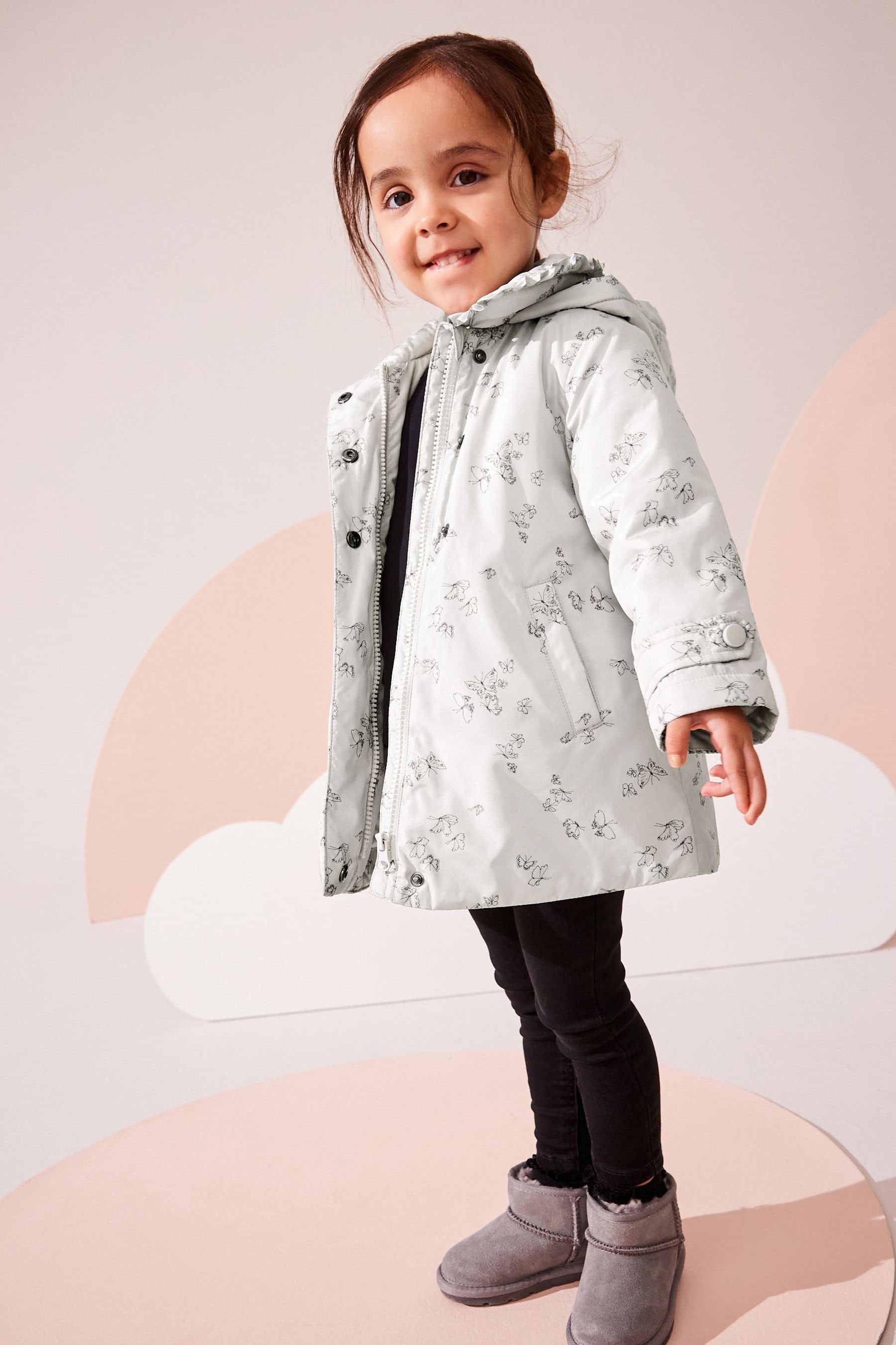 Silver Shower Resistant Frill Collar Coat (3mths-7yrs)