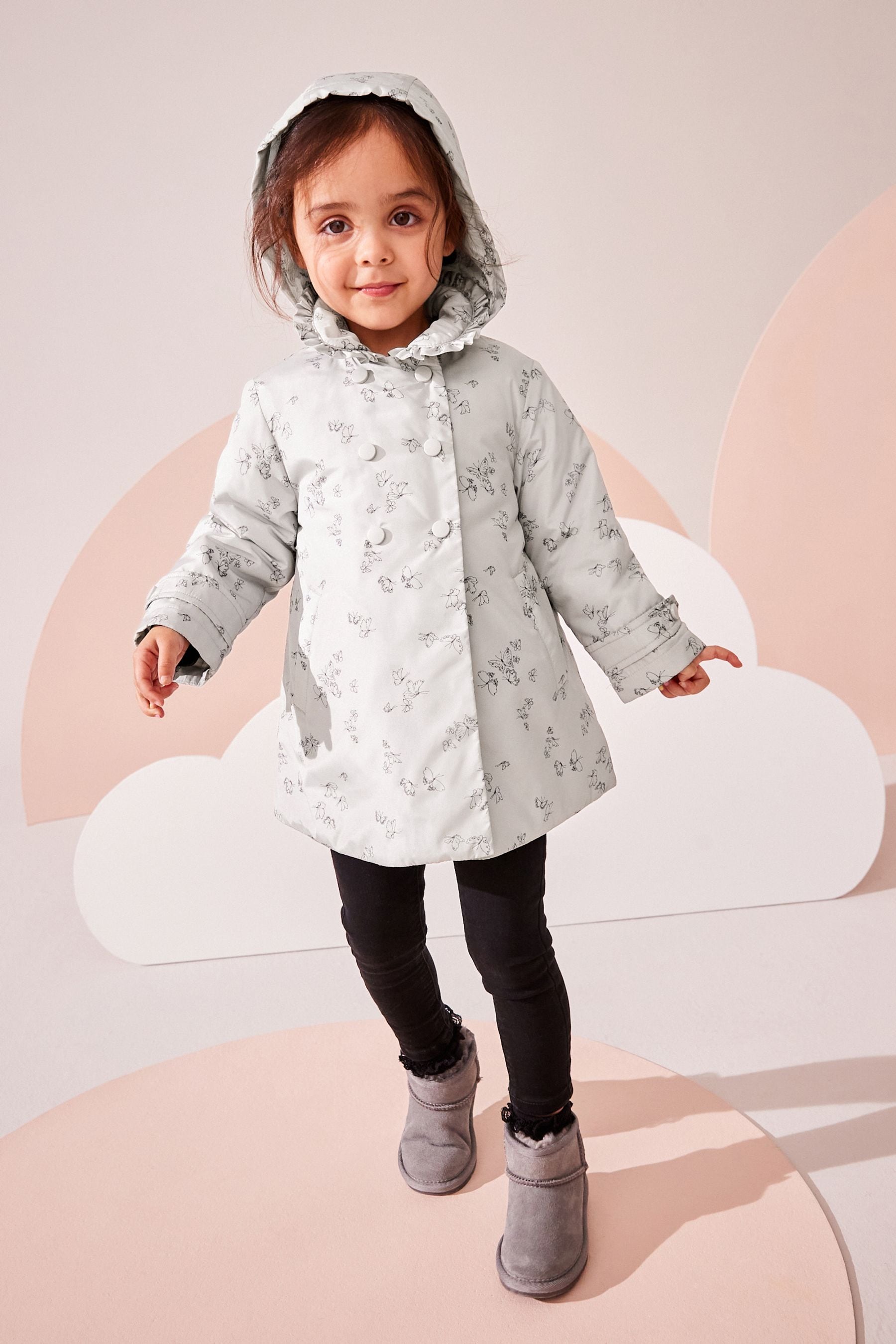 Silver Shower Resistant Frill Collar Coat (3mths-7yrs)