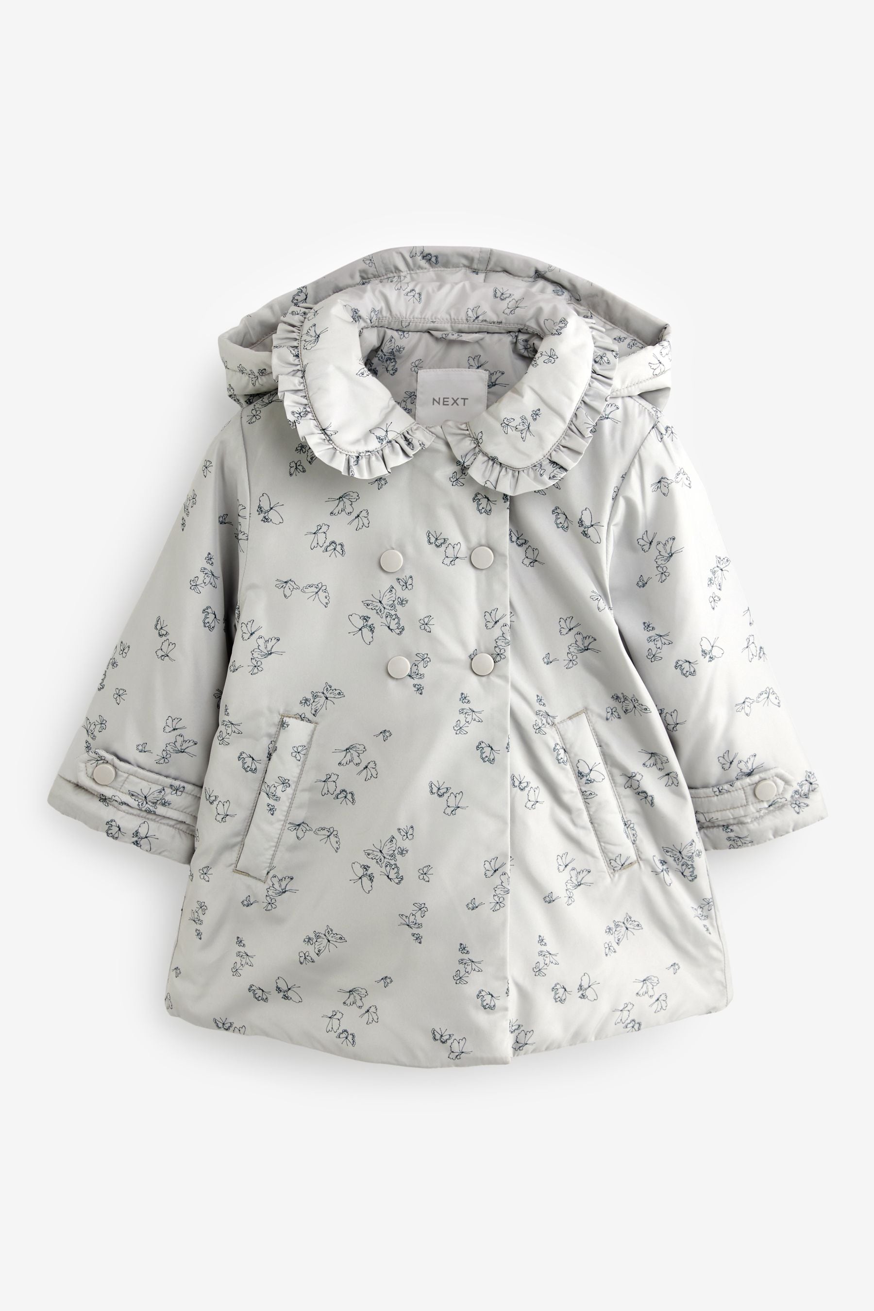 Silver Shower Resistant Frill Collar Coat (3mths-7yrs)