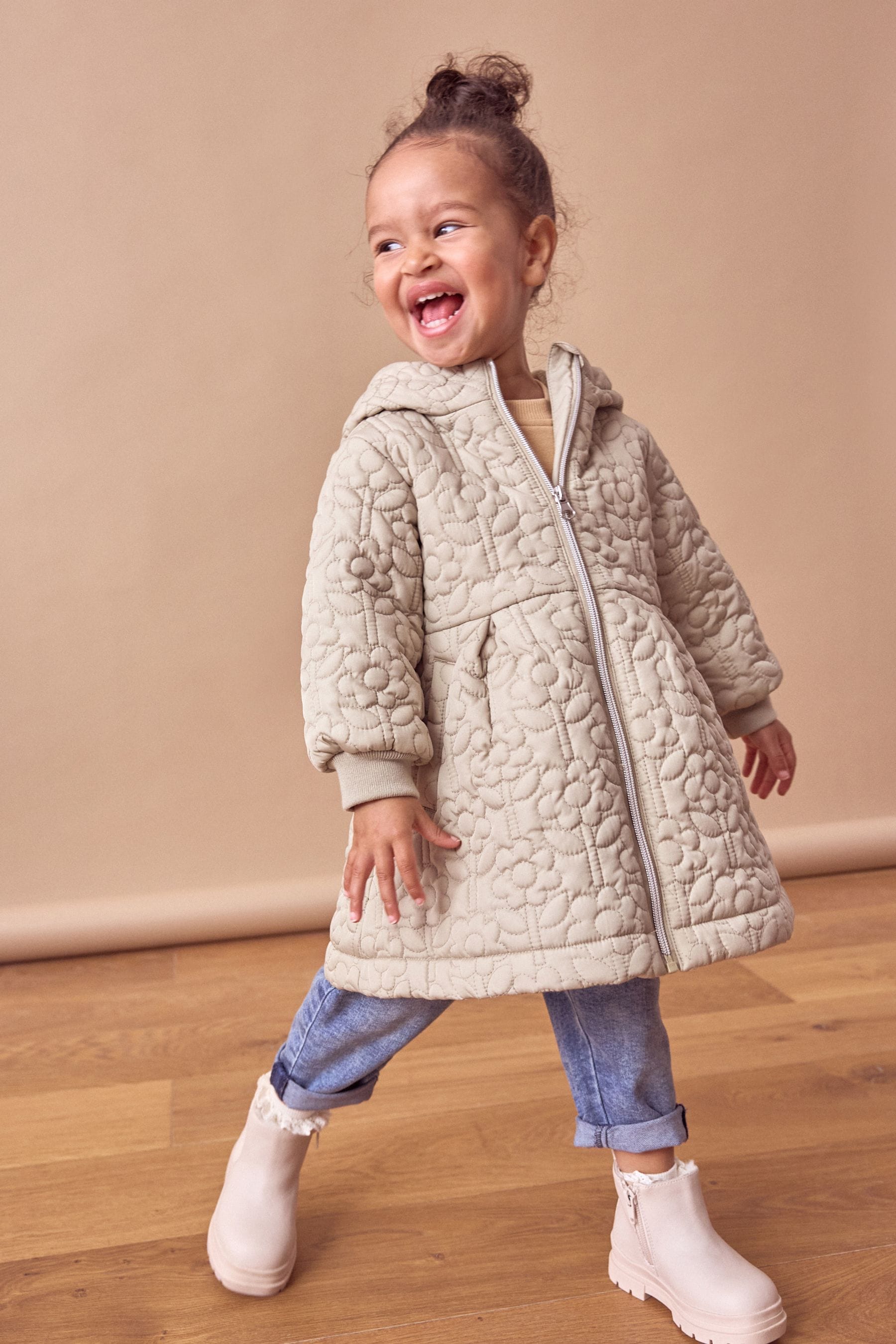 Sage Green Flower Shower Resistant Skirted Quilted Coat (3mths-7yrs)