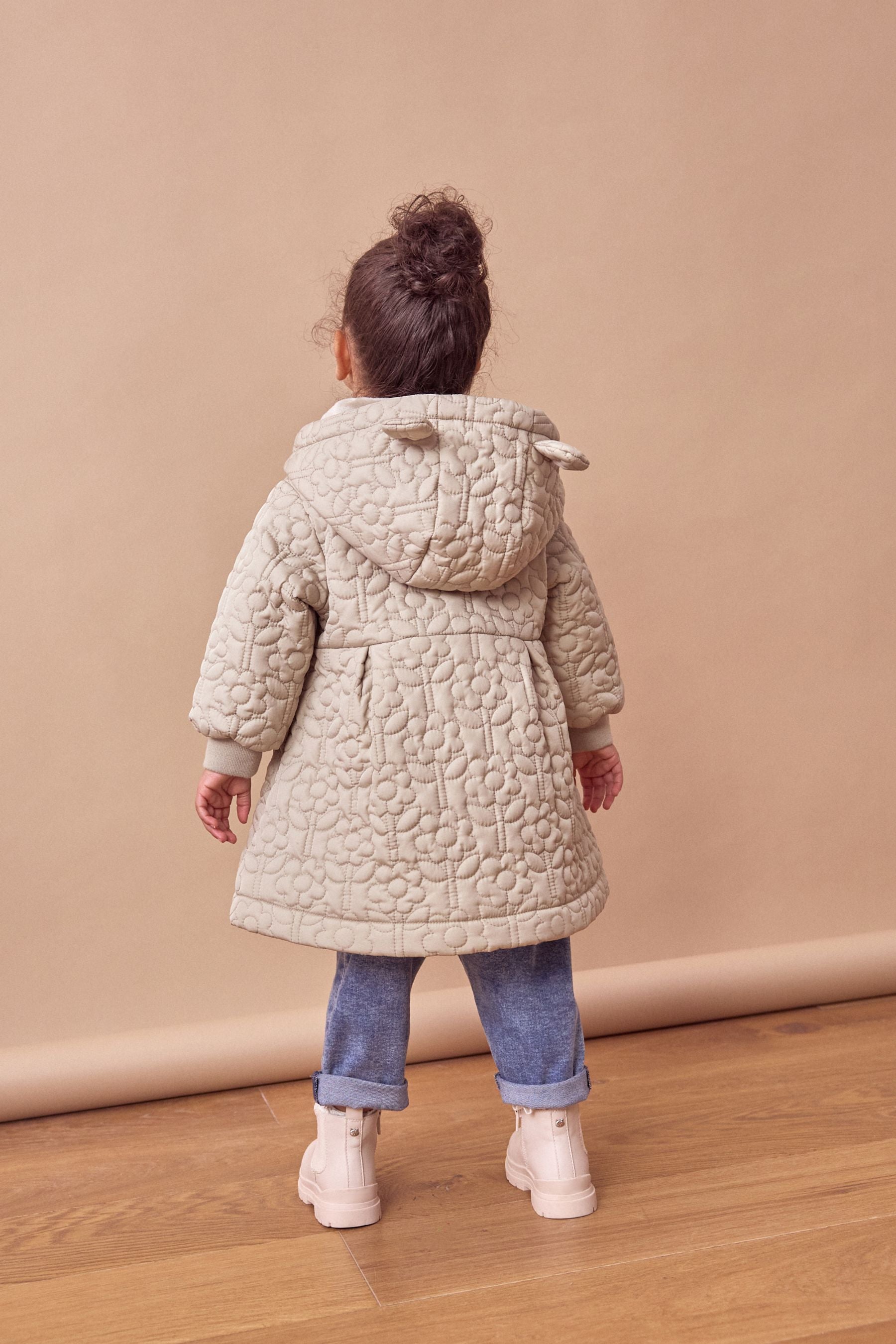 Sage Green Flower Shower Resistant Skirted Quilted Coat (3mths-7yrs)