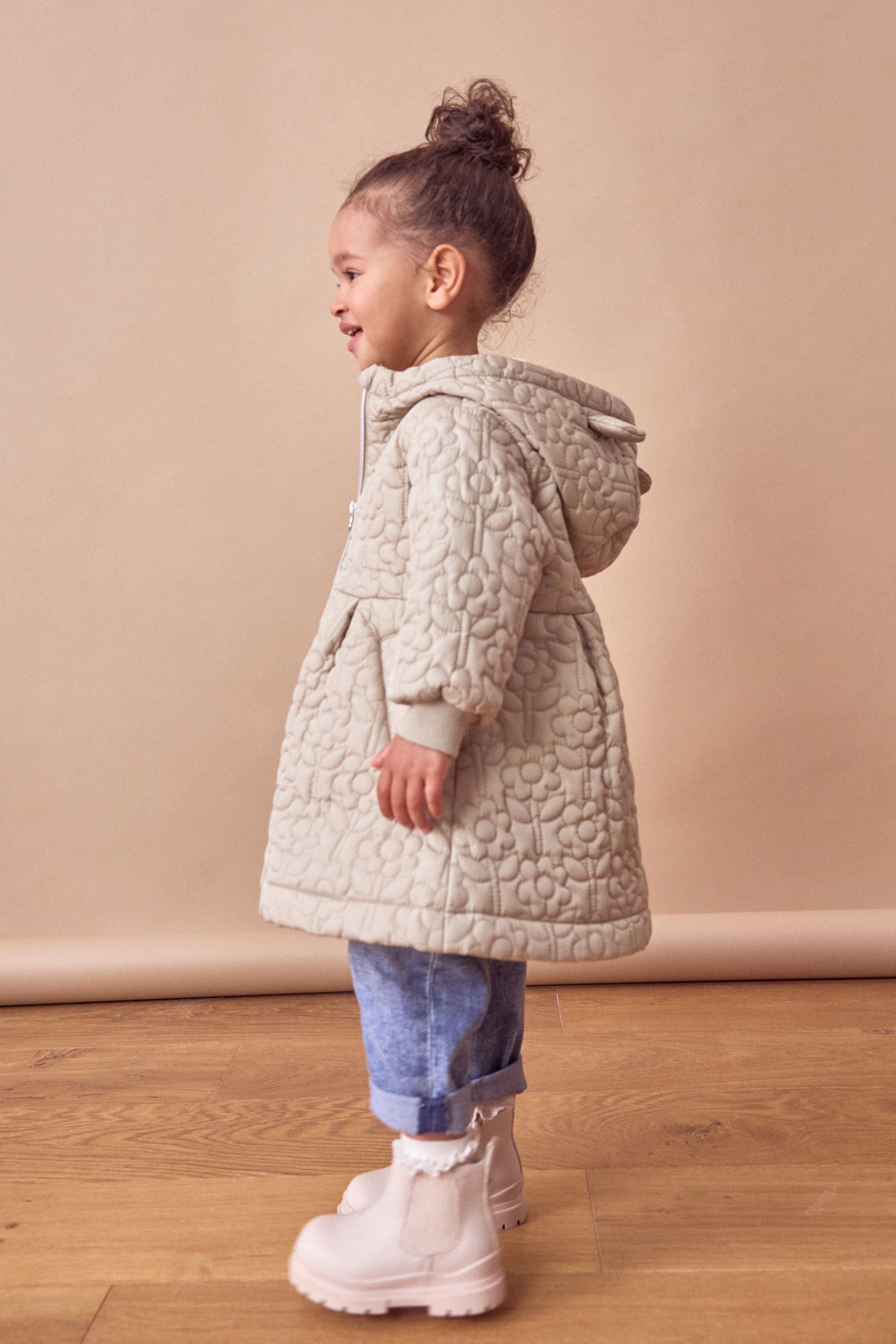 Sage Green Flower Shower Resistant Skirted Quilted Coat (3mths-7yrs)