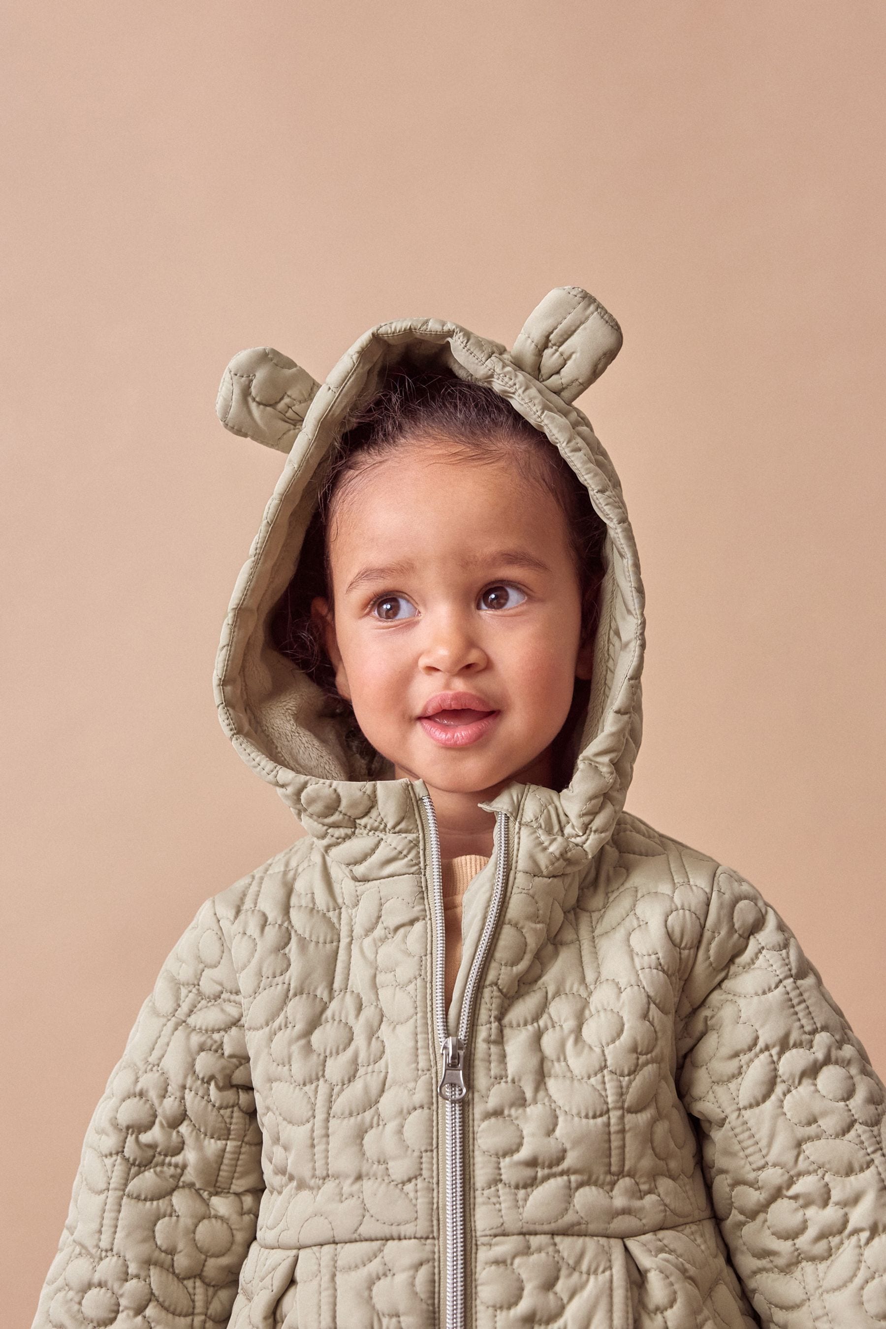 Sage Green Flower Shower Resistant Skirted Quilted Coat (3mths-7yrs)