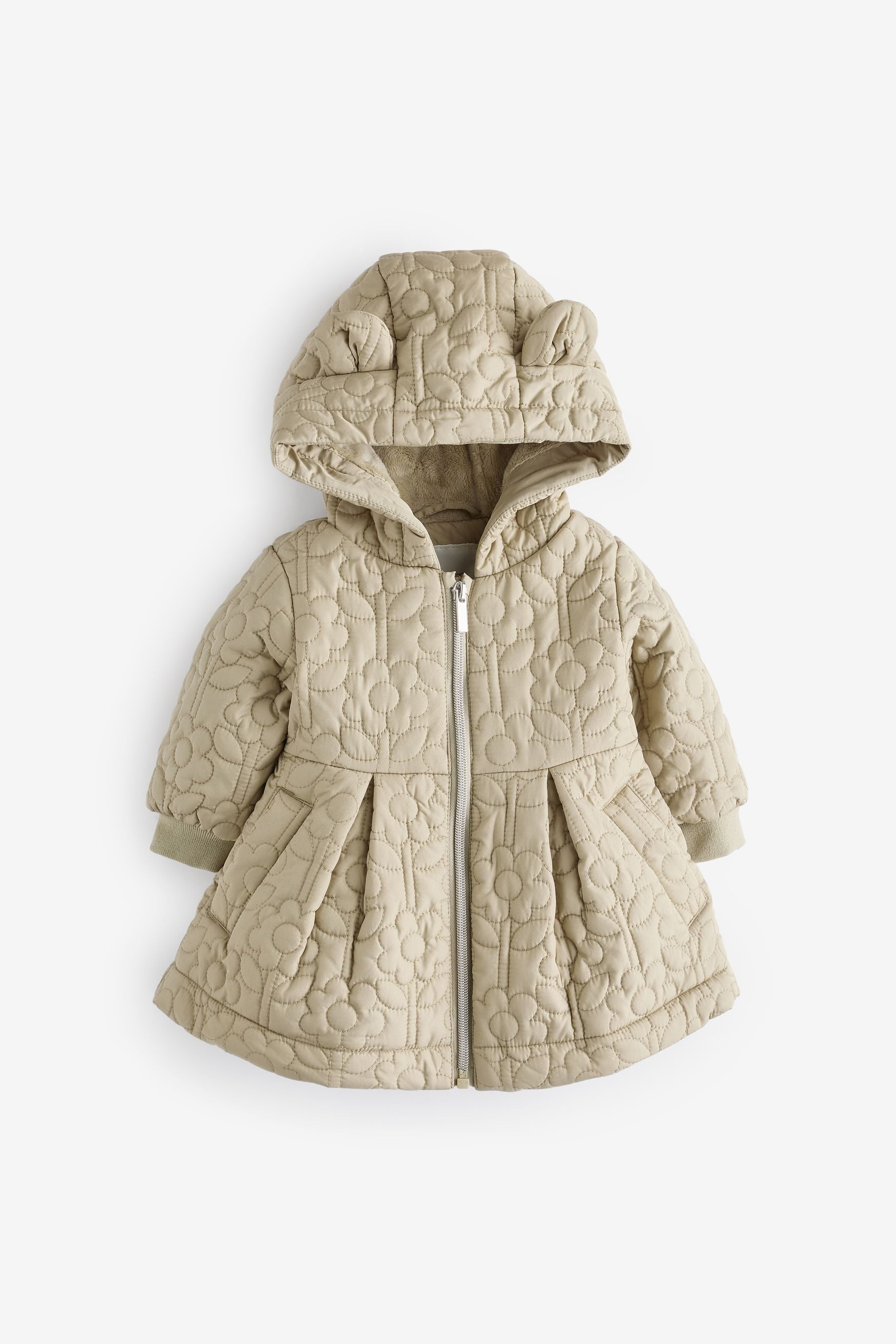 Sage Green Flower Shower Resistant Skirted Quilted Coat (3mths-7yrs)