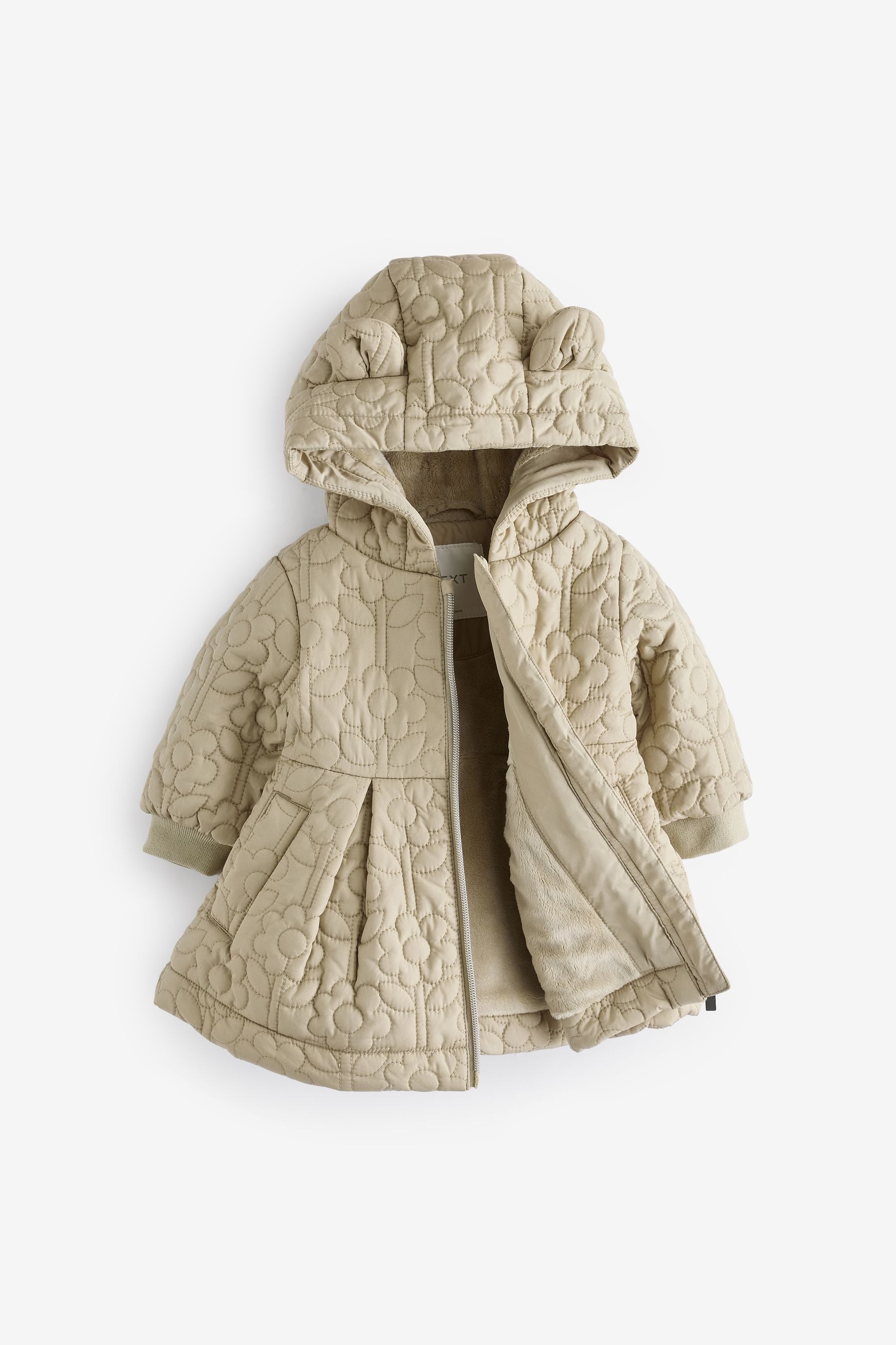 Sage Green Flower Shower Resistant Skirted Quilted Coat (3mths-7yrs)