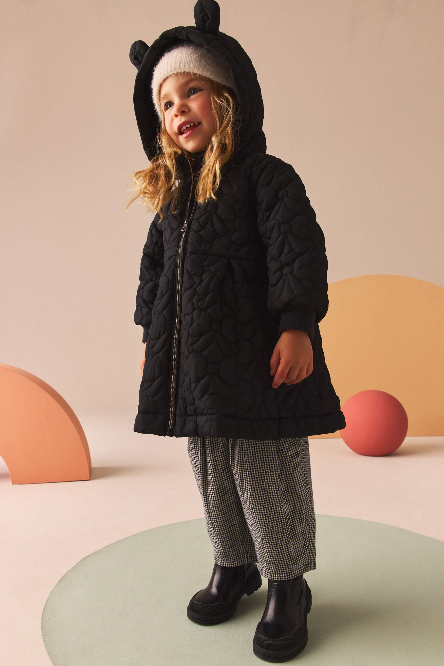 Black Bow Shower Resistant Skirted Quilted Coat (3mths-7yrs)