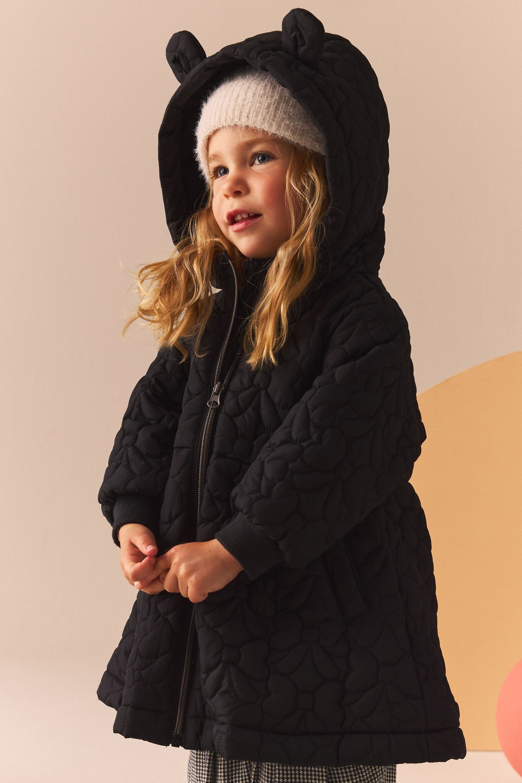 Black Bow Shower Resistant Skirted Quilted Coat (3mths-7yrs)