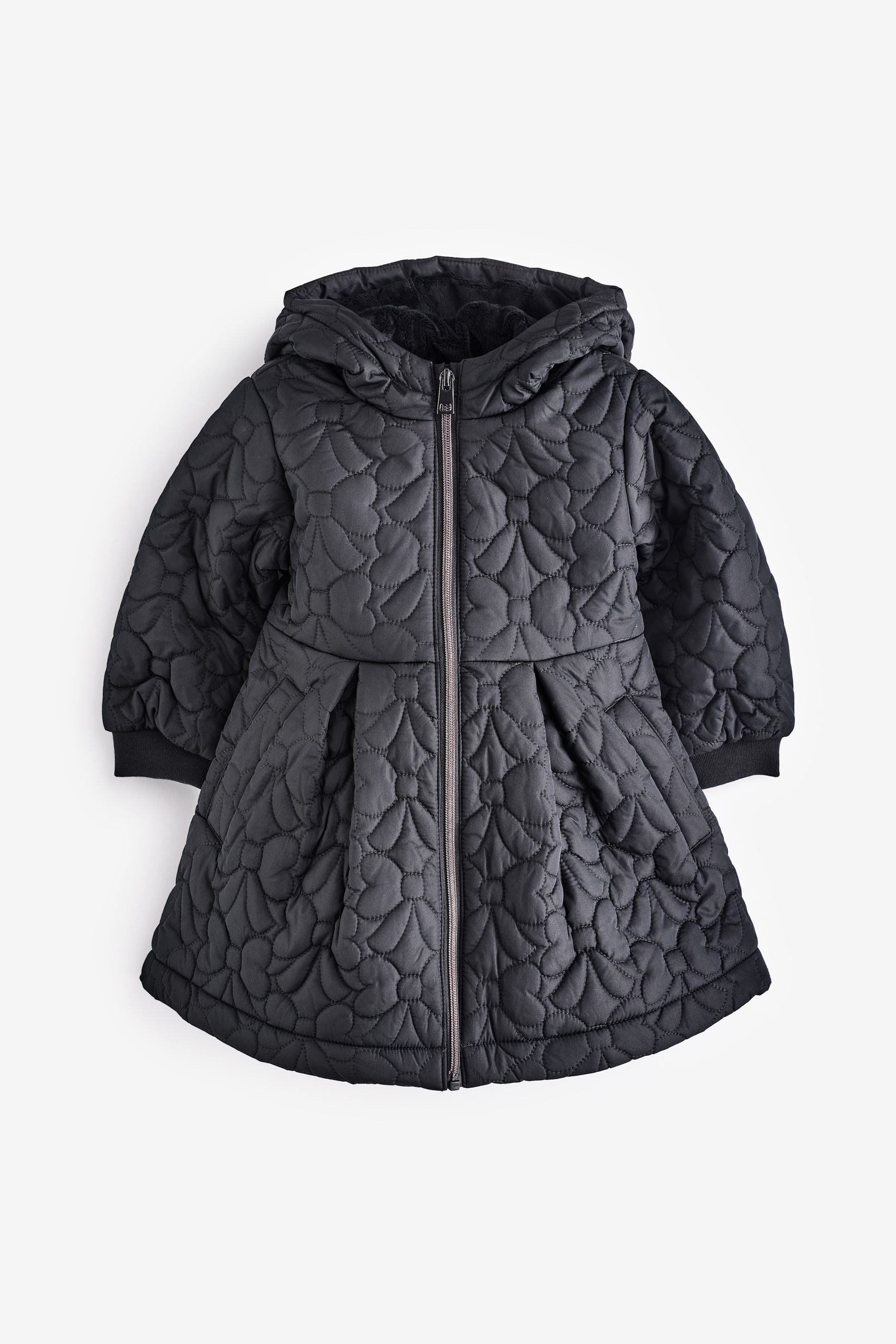 Black Bow Hooded Shower Resistant Lined Quilted Coat (3mths-7yrs)