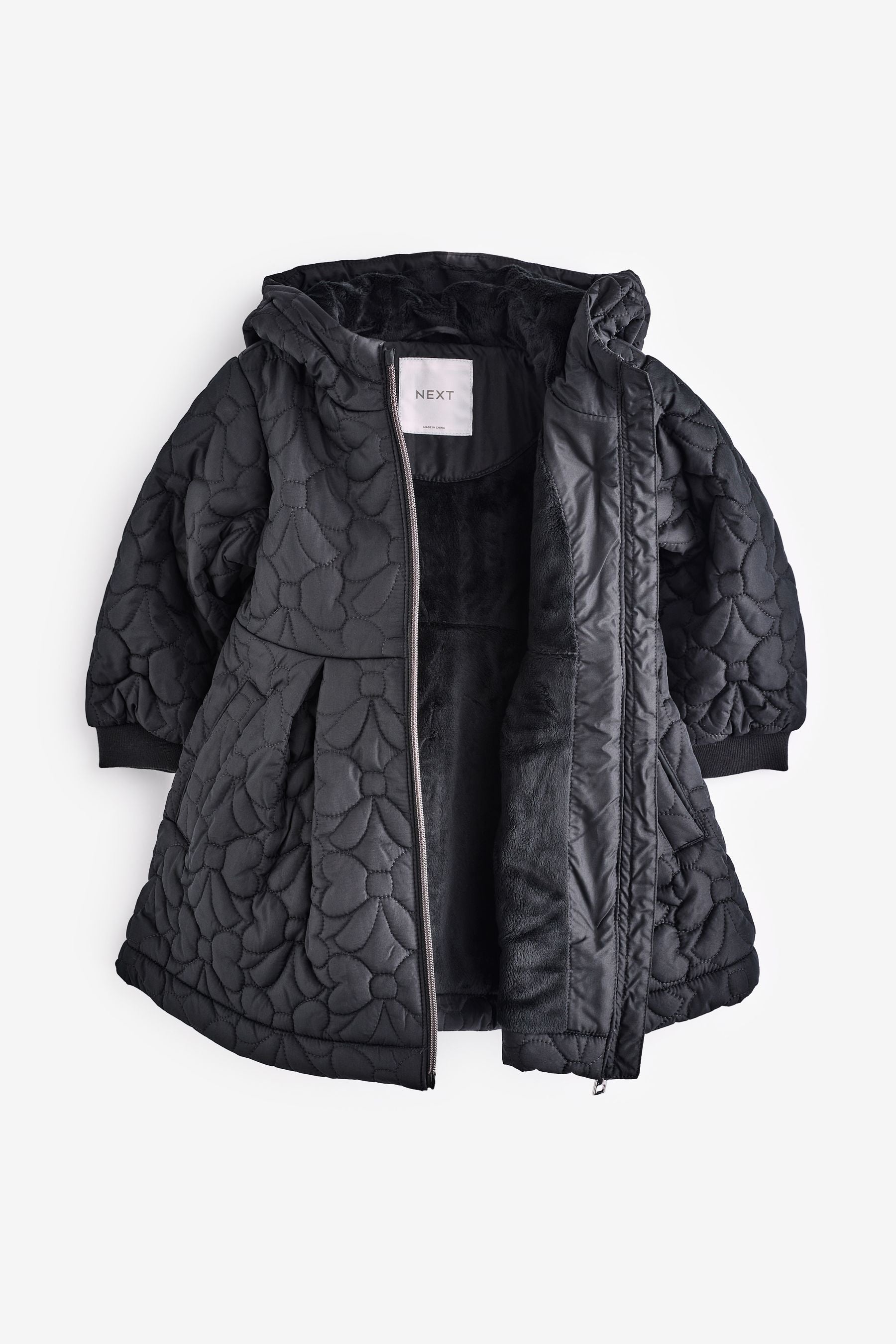 Black Bow Hooded Shower Resistant Lined Quilted Coat (3mths-7yrs)