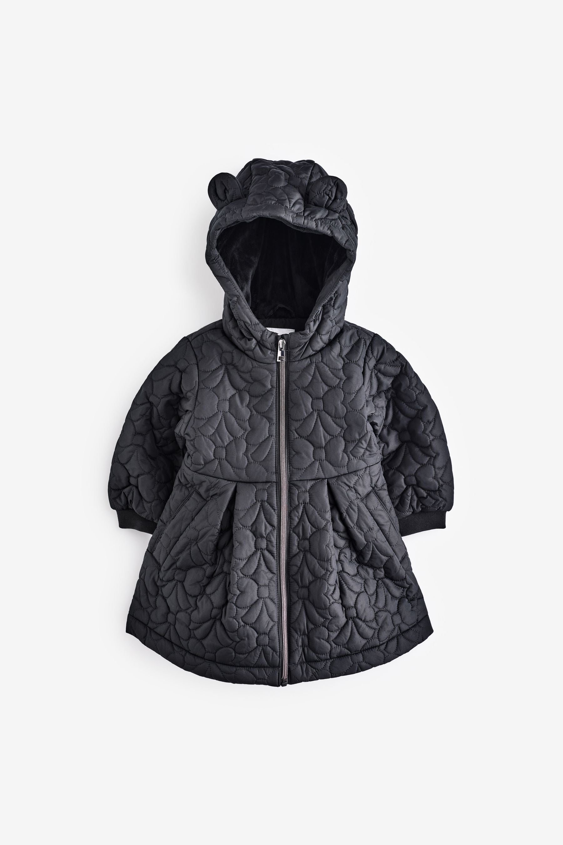 Black Bow Hooded Shower Resistant Lined Quilted Coat (3mths-7yrs)