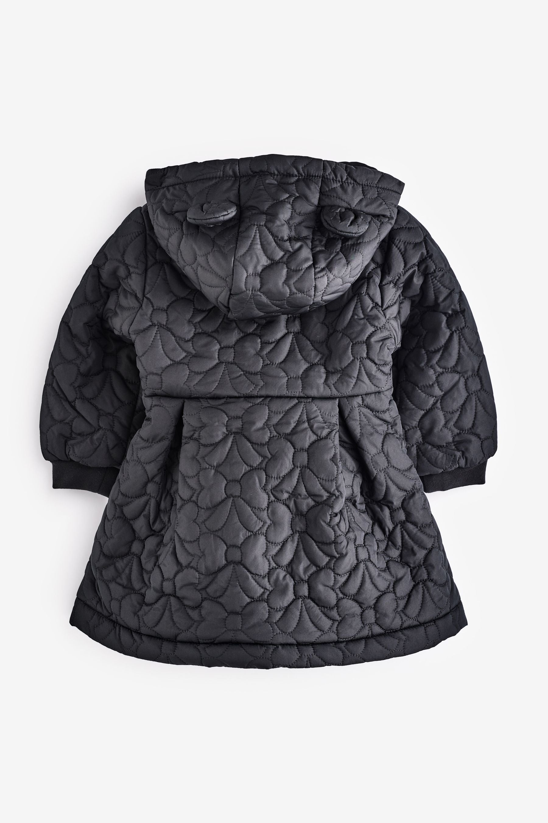 Black Bow Hooded Shower Resistant Lined Quilted Coat (3mths-7yrs)