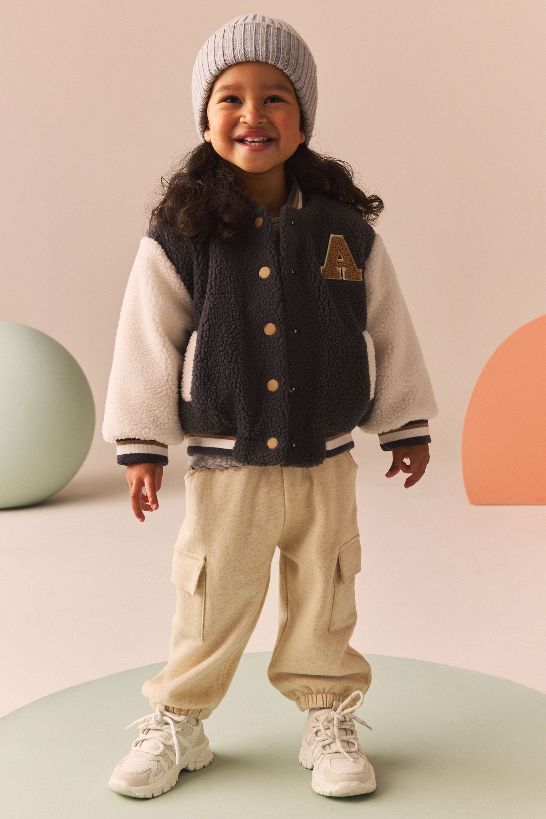 Grey Varsity Borg Fleece Bomber Jacket (3mths-7yrs)