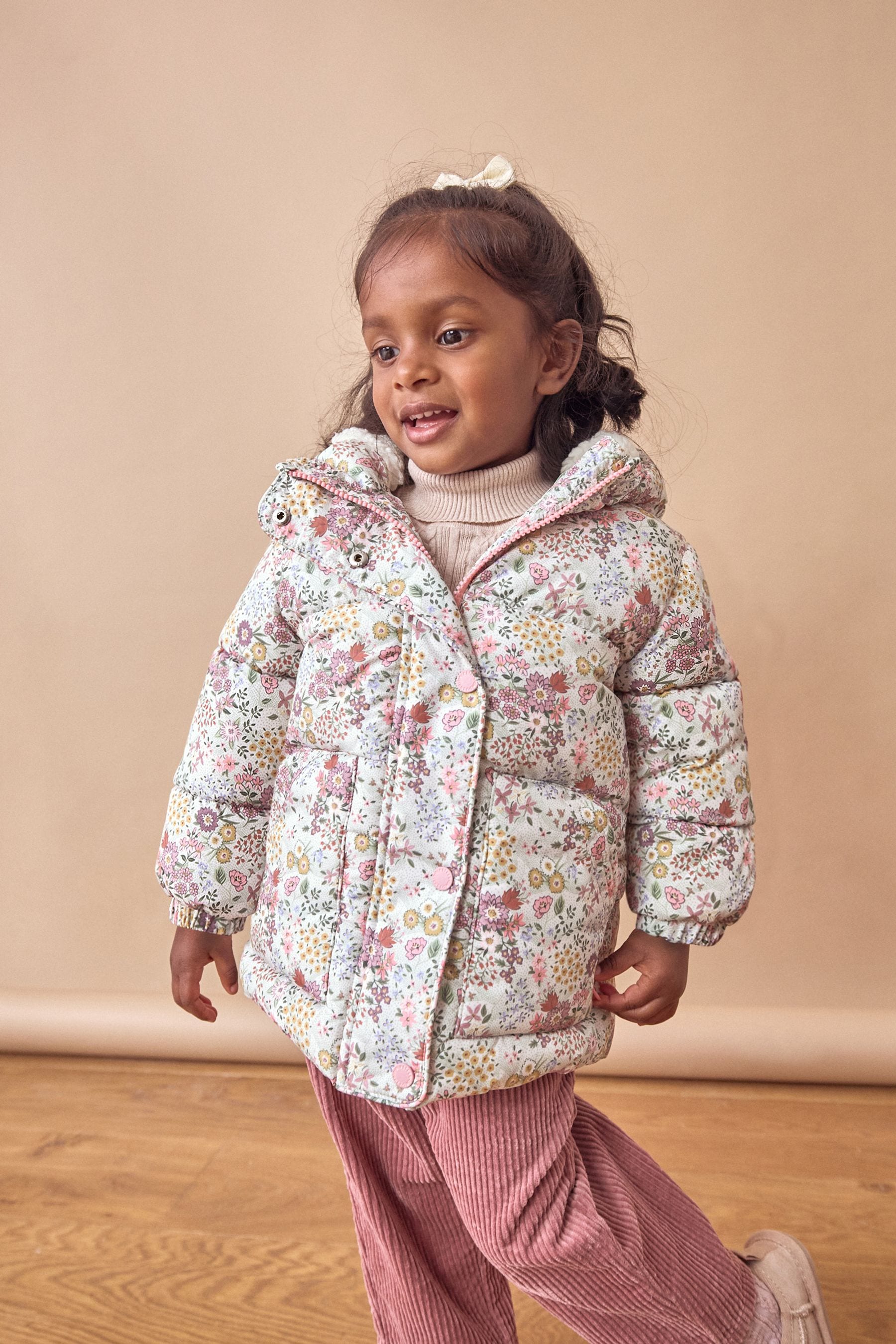 Ecru Cream Ditsy Shower Resistant Padded Coat (3mths-7yrs)