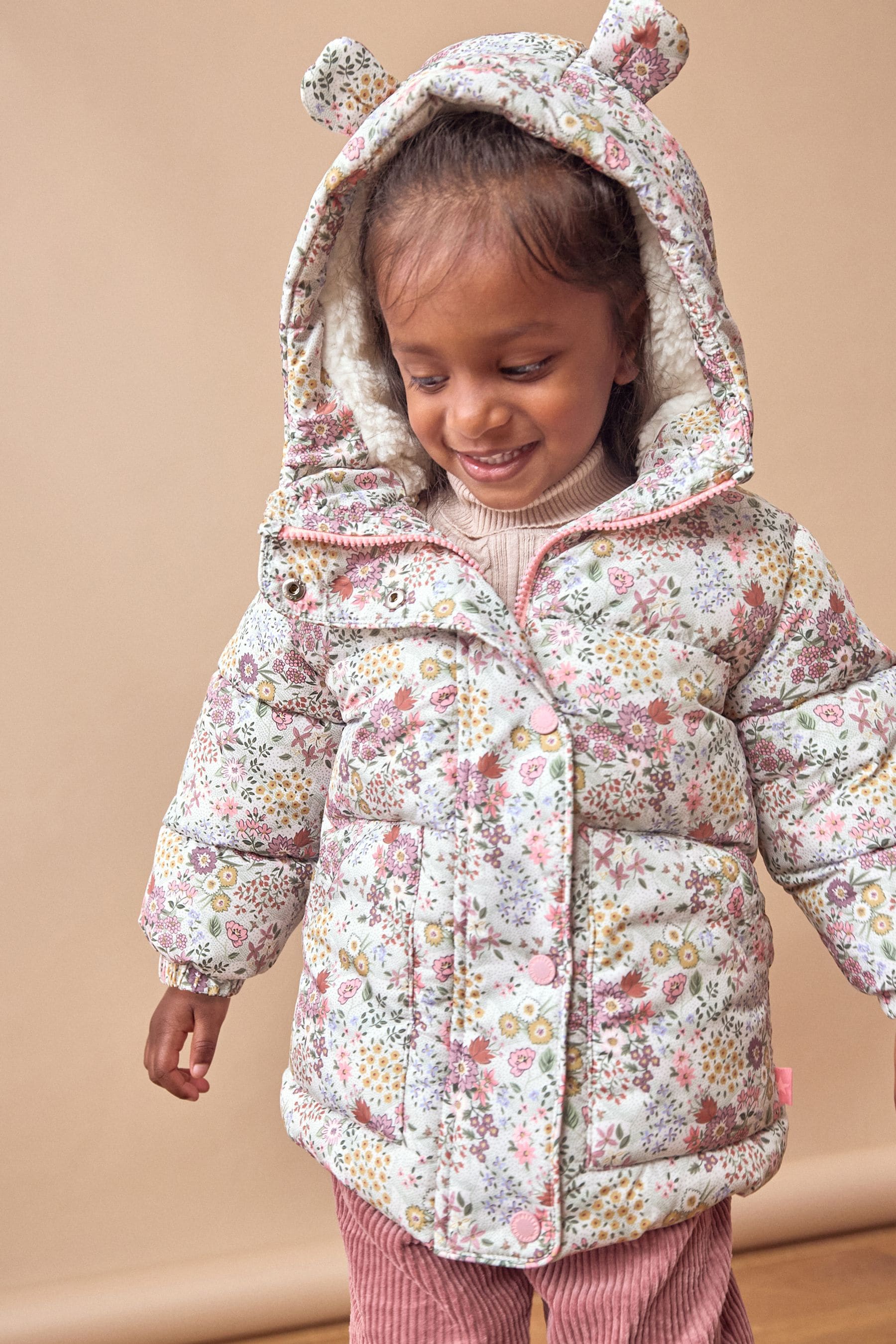 Ecru Cream Ditsy Shower Resistant Padded Coat (3mths-7yrs)