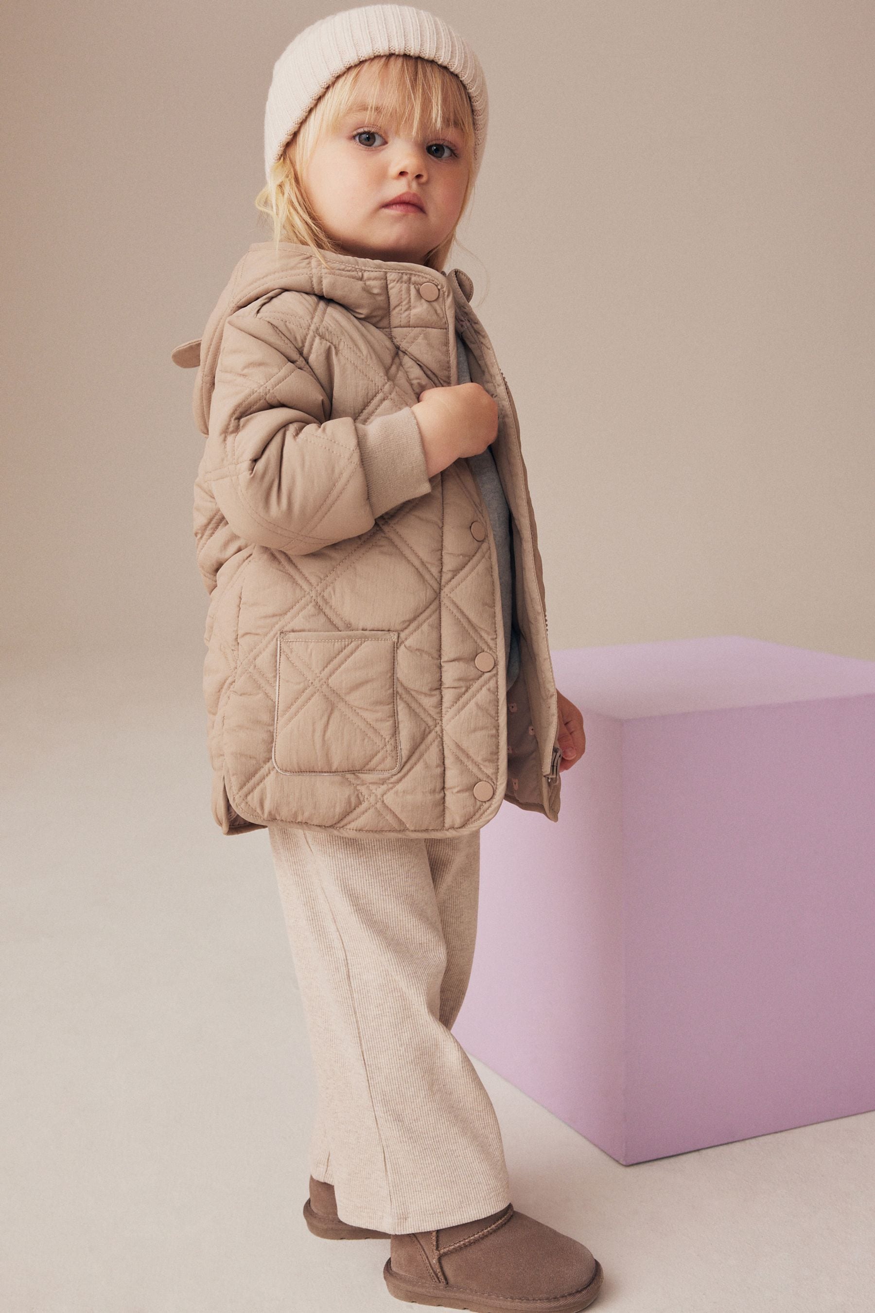 Neutral Shower Resistant Diamond Quilted Coat (3mths-7yrs)