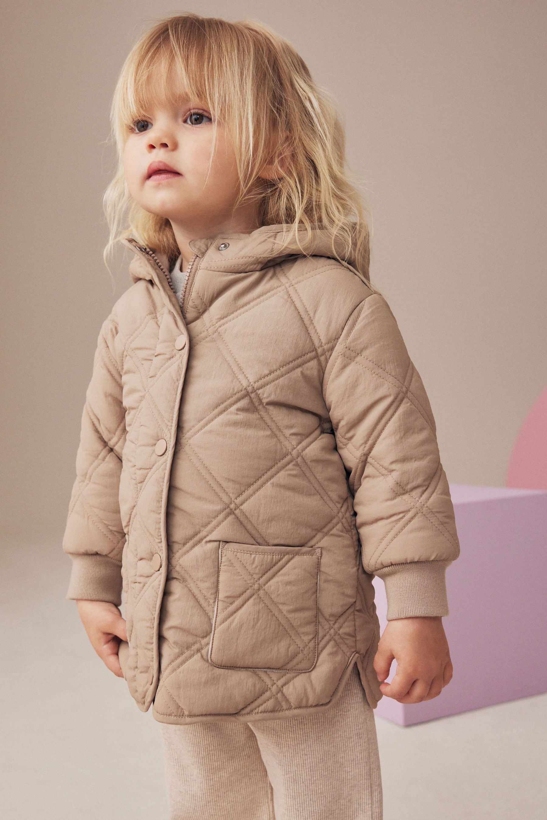 Neutral Shower Resistant Diamond Quilted Coat (3mths-7yrs)