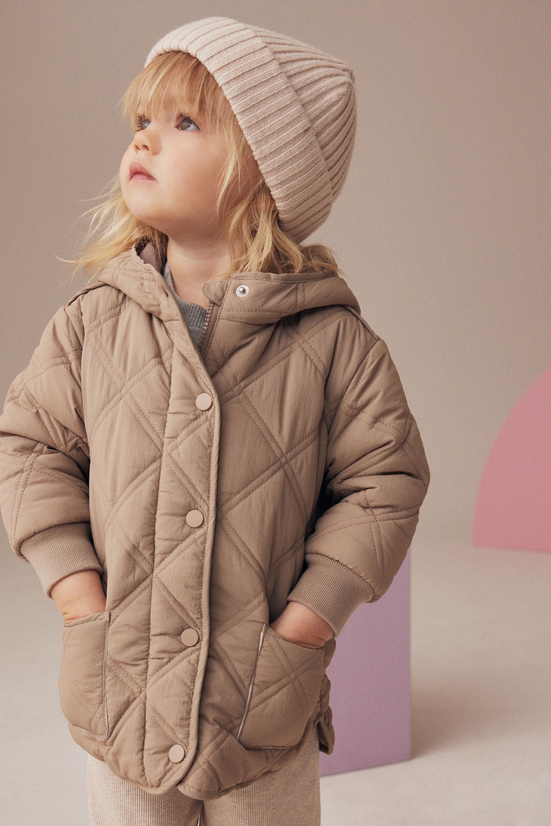 Neutral Shower Resistant Diamond Quilted Coat (3mths-7yrs)