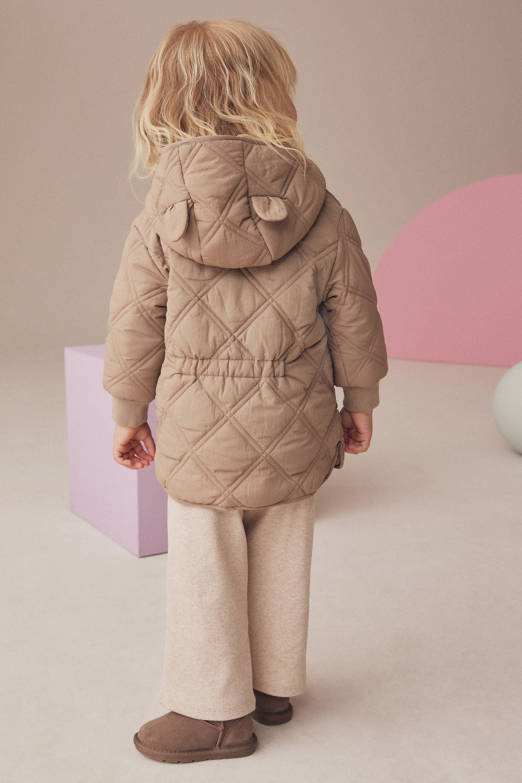 Neutral Shower Resistant Diamond Quilted Coat (3mths-7yrs)