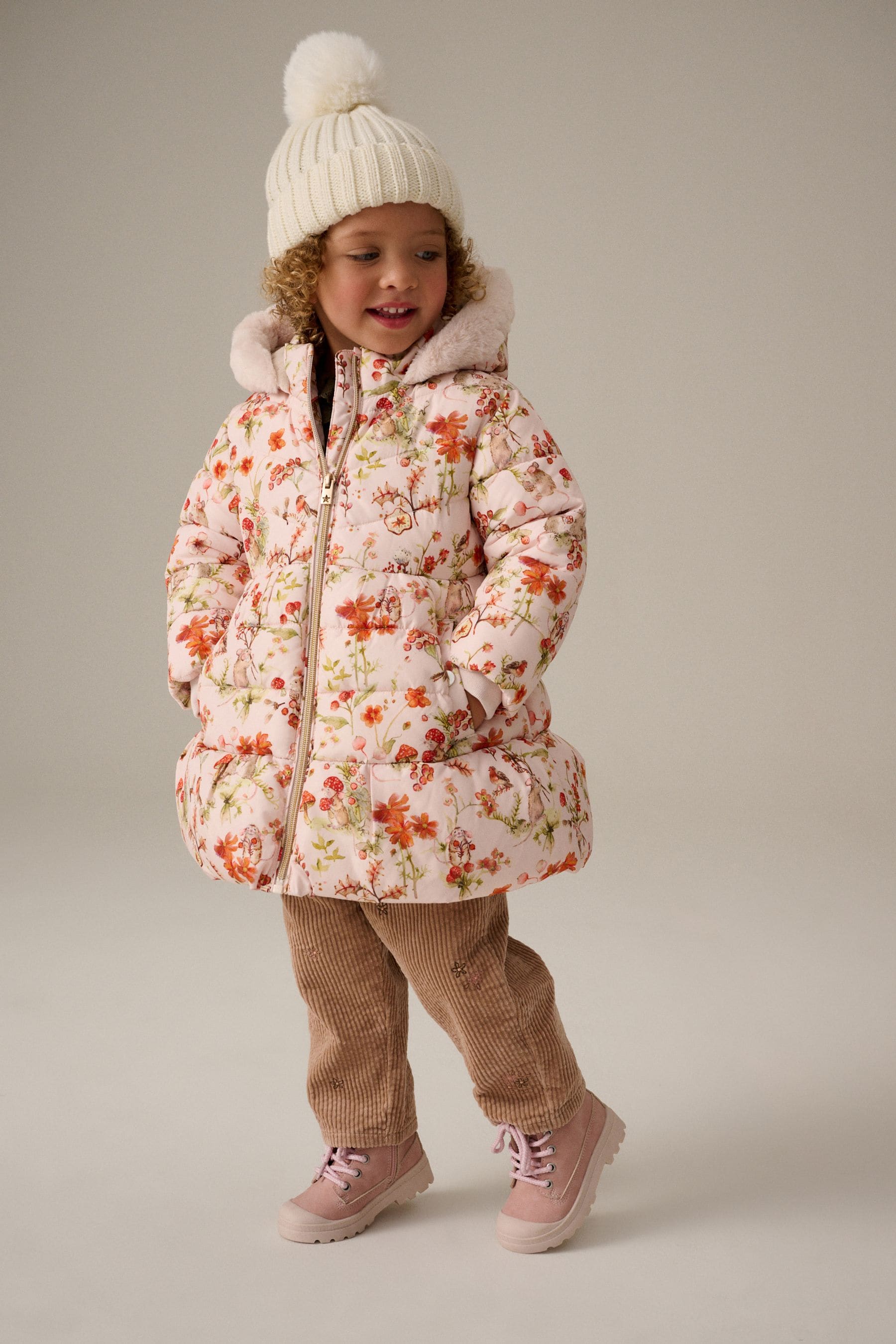 Cream Shower Resitant Printed Skirted Coat (12mths-7yrs)