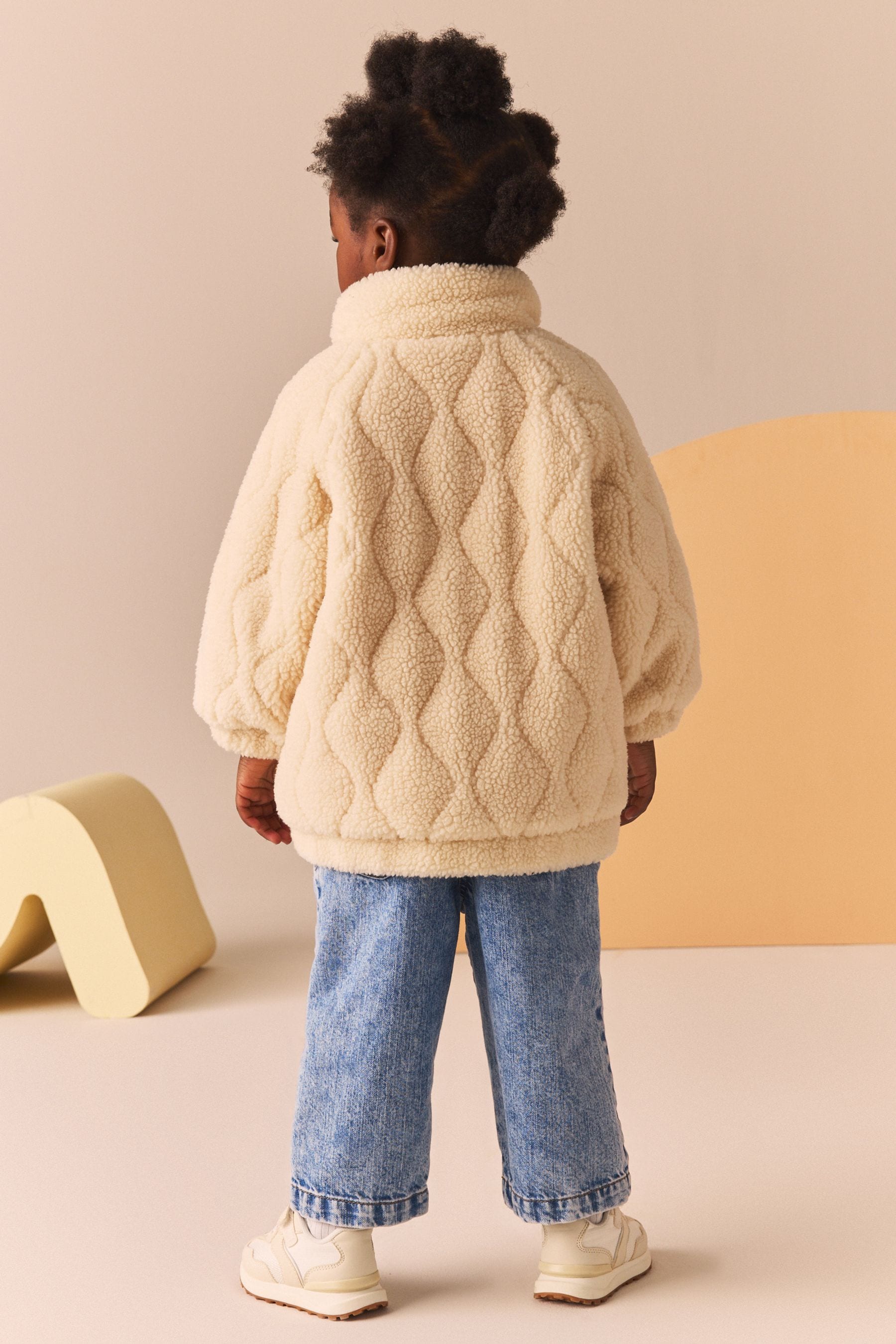 Cream Borg Fleece Zip Through Coat (3mths-7yrs)