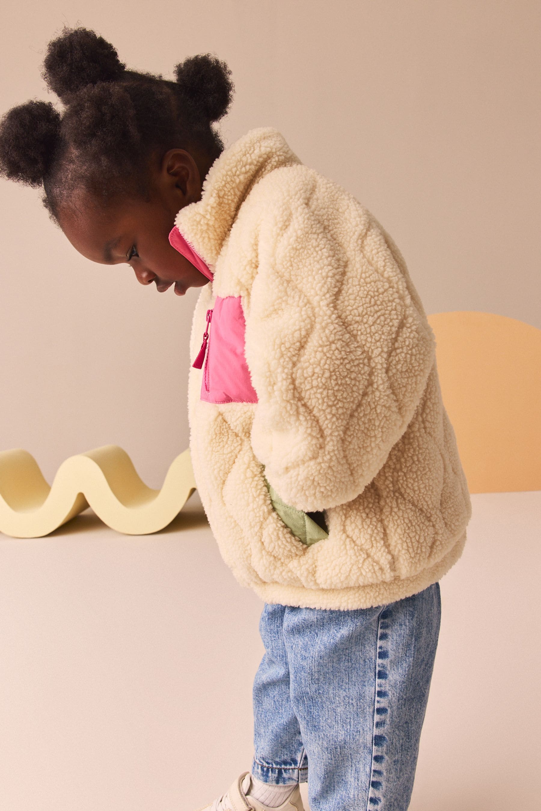 Cream Borg Fleece Zip Through Coat (3mths-7yrs)