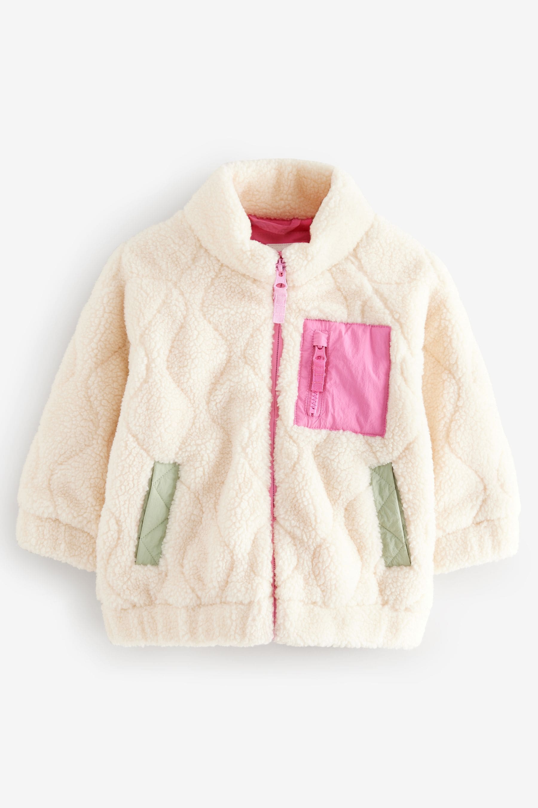 Cream Borg Fleece Zip Through Coat (3mths-7yrs)