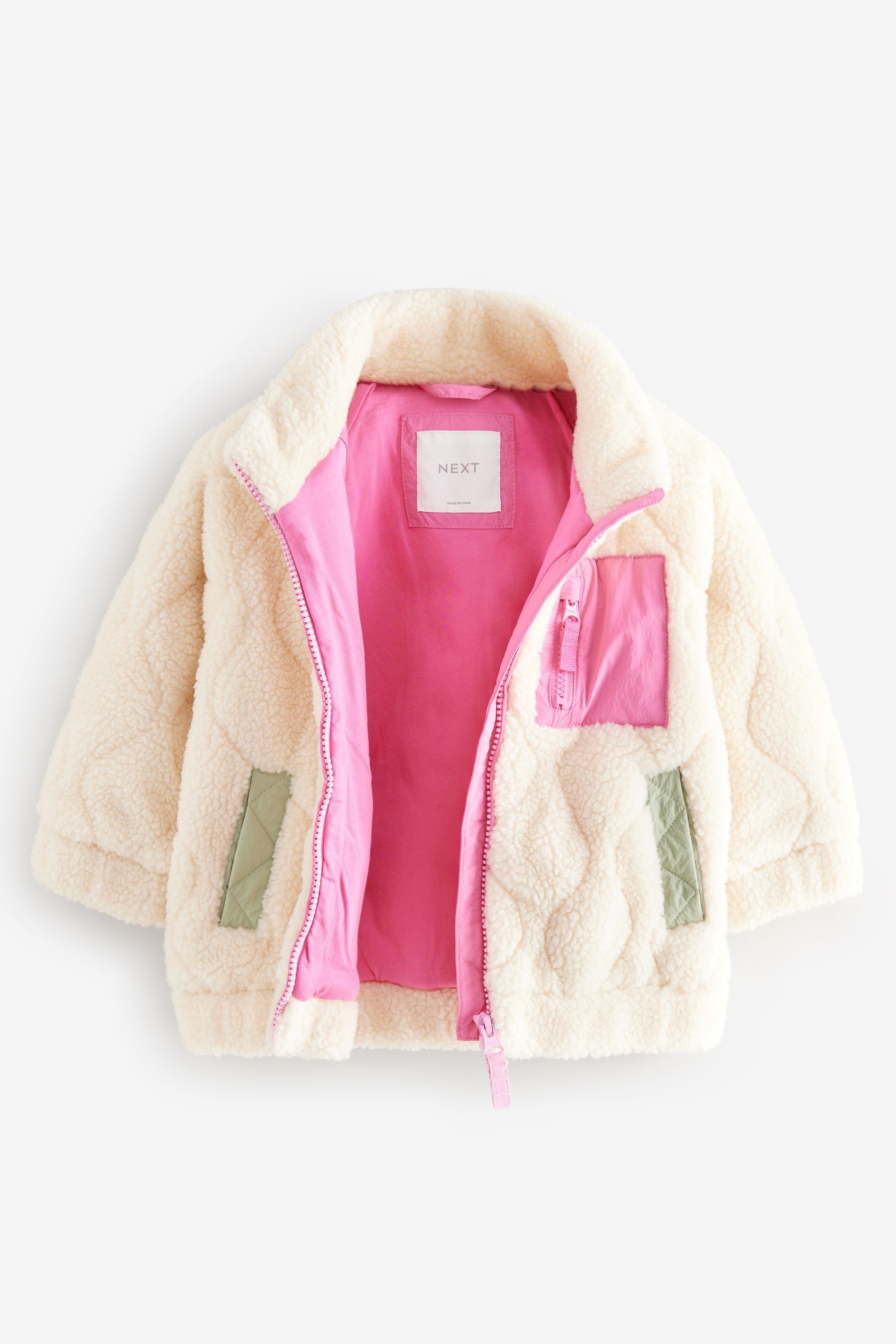 Cream Borg Fleece Zip Through Coat (3mths-7yrs)