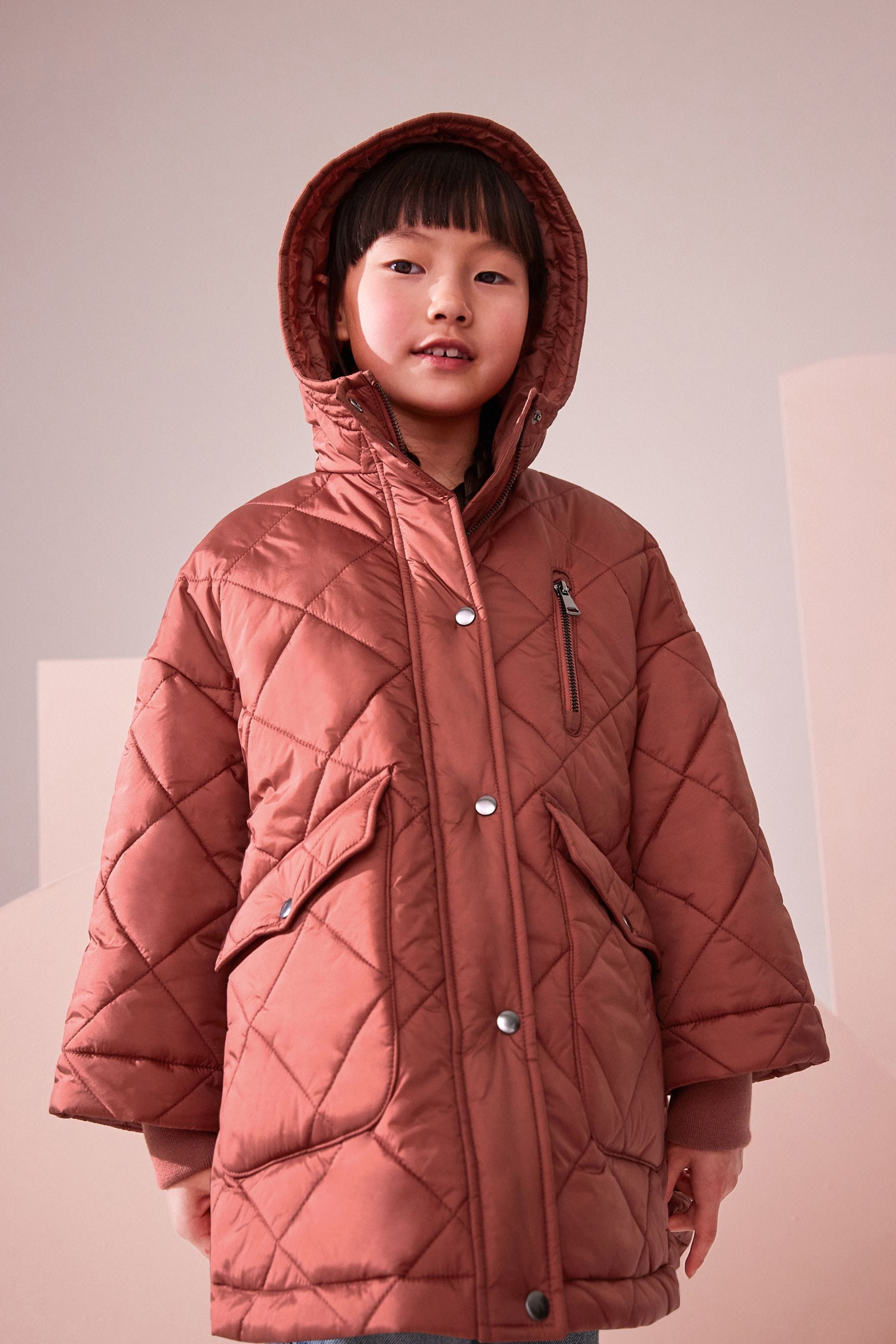 Rust Shower Resistant Oversized Quilted Coat (3-16yrs)