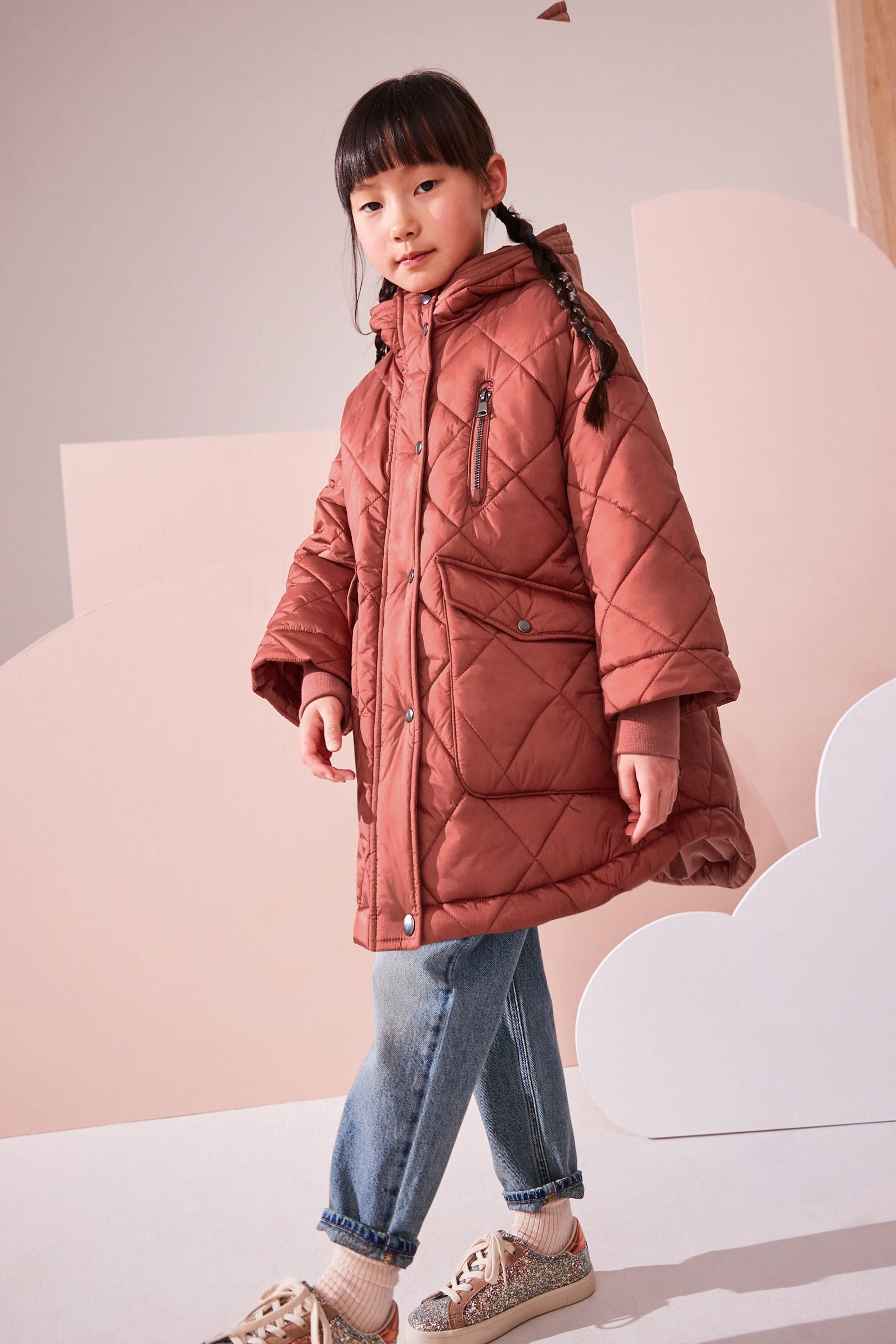 Rust Shower Resistant Oversized Quilted Coat (3-16yrs)