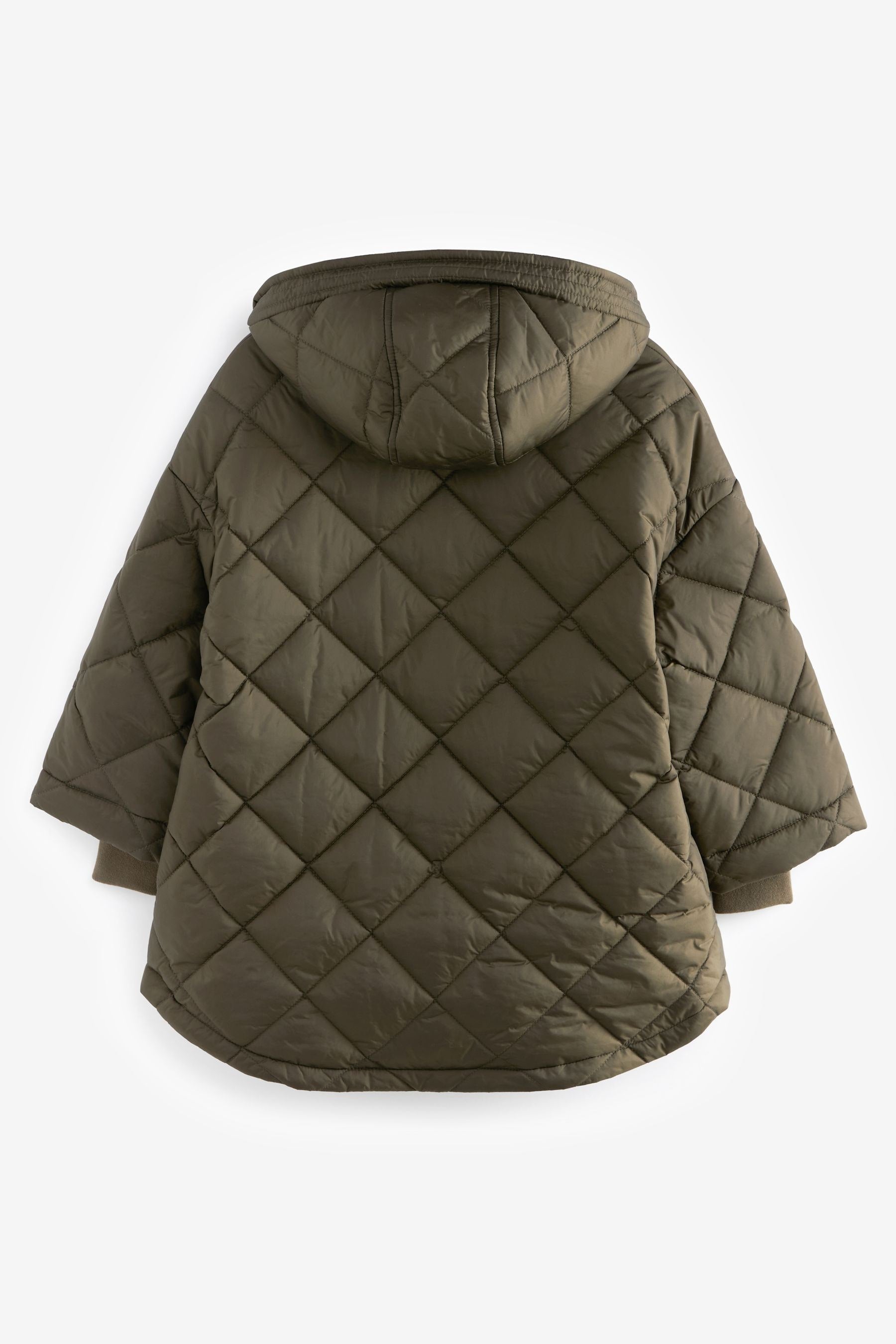 Khaki Green Shower Resistant Oversized Quilted Coat (3-16yrs)