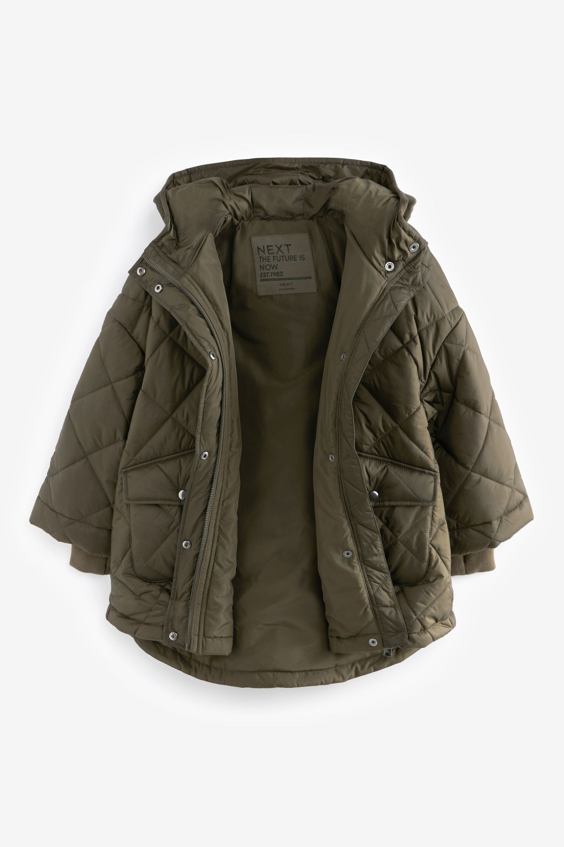 Khaki Green Shower Resistant Oversized Quilted Coat (3-16yrs)