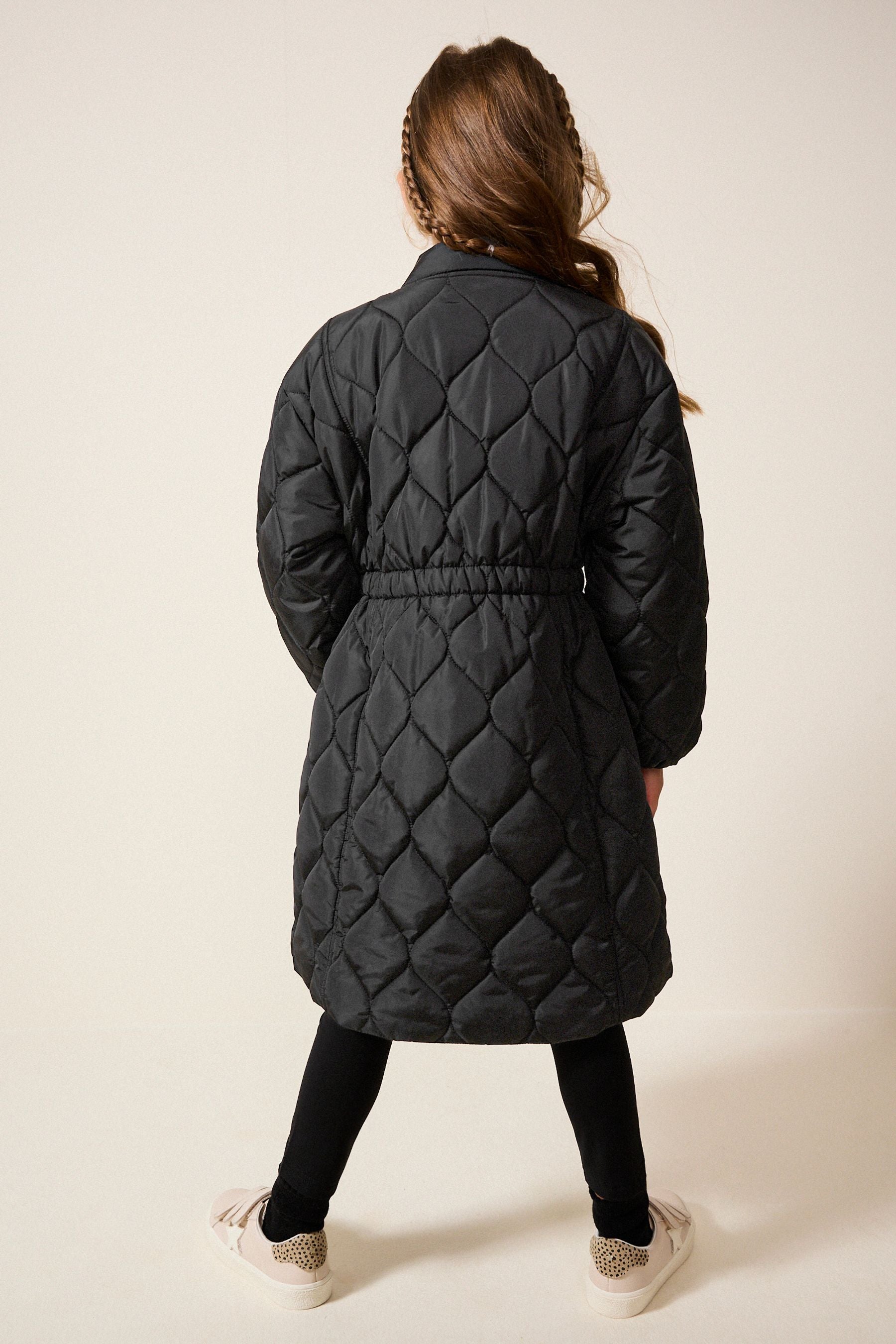 Black Shower Resistant Onion Quilted Coat (3-16yrs)