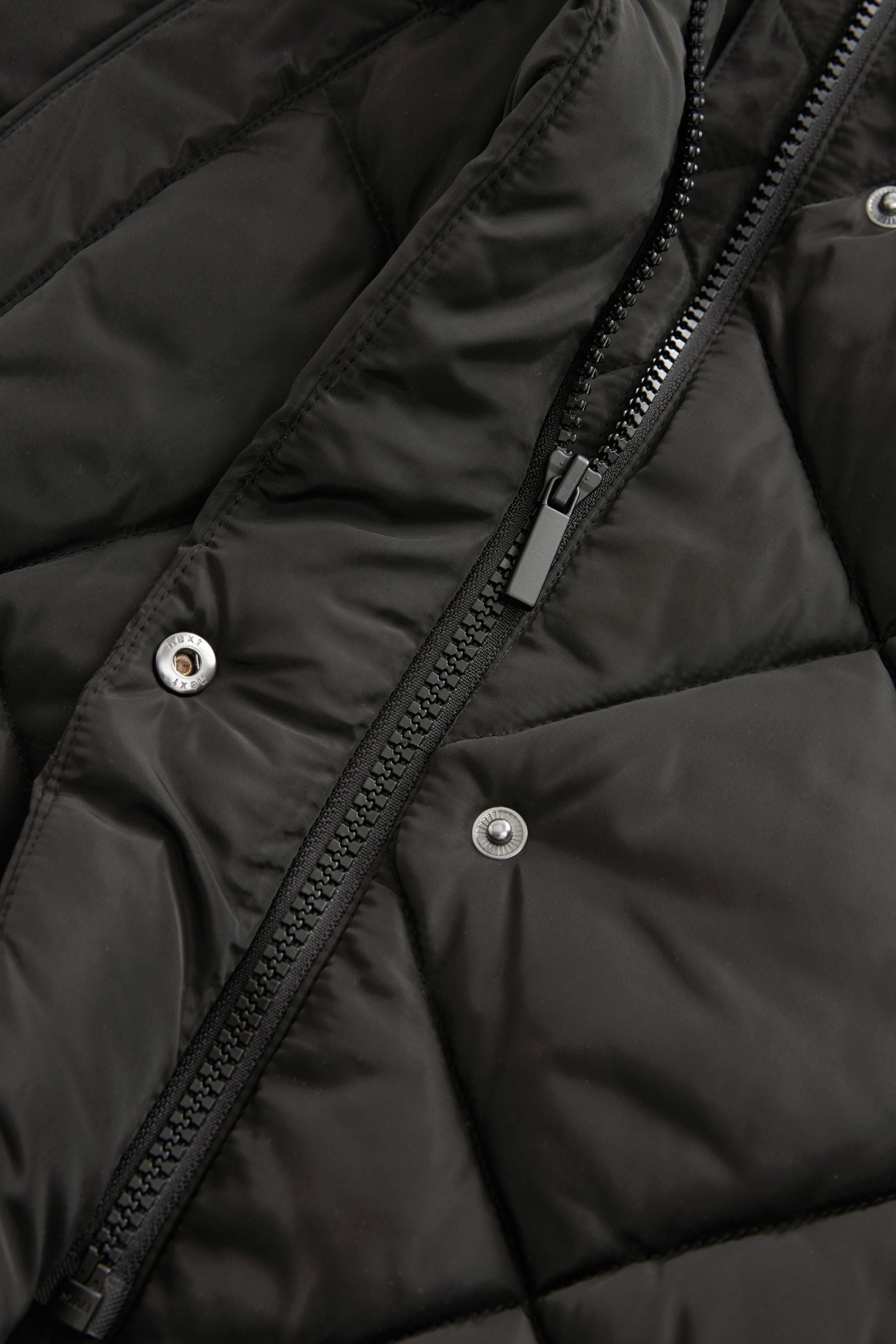 Black Shower Resistant Diamond Quilted Coat (3-16yrs)