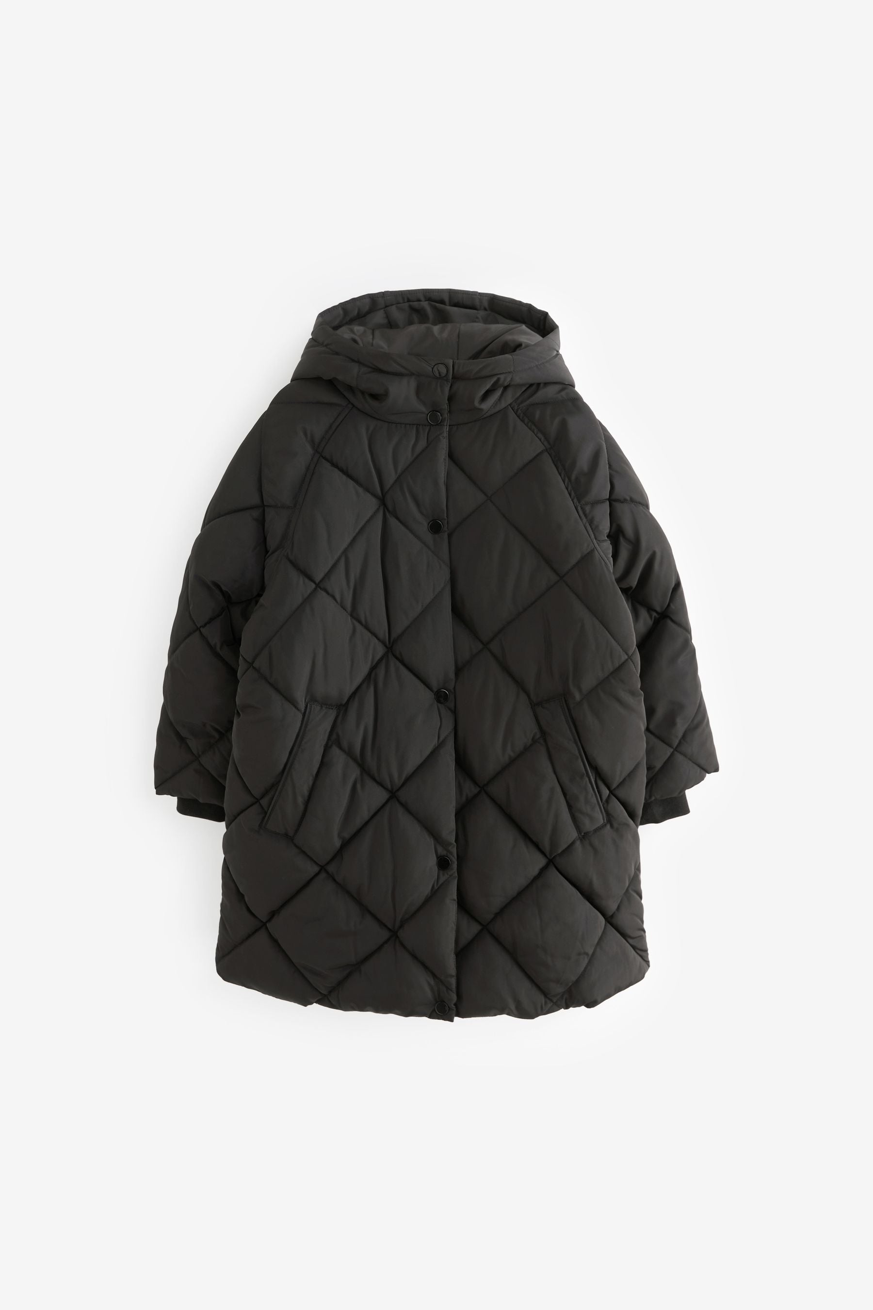 Black Shower Resistant Diamond Quilted Coat (3-16yrs)