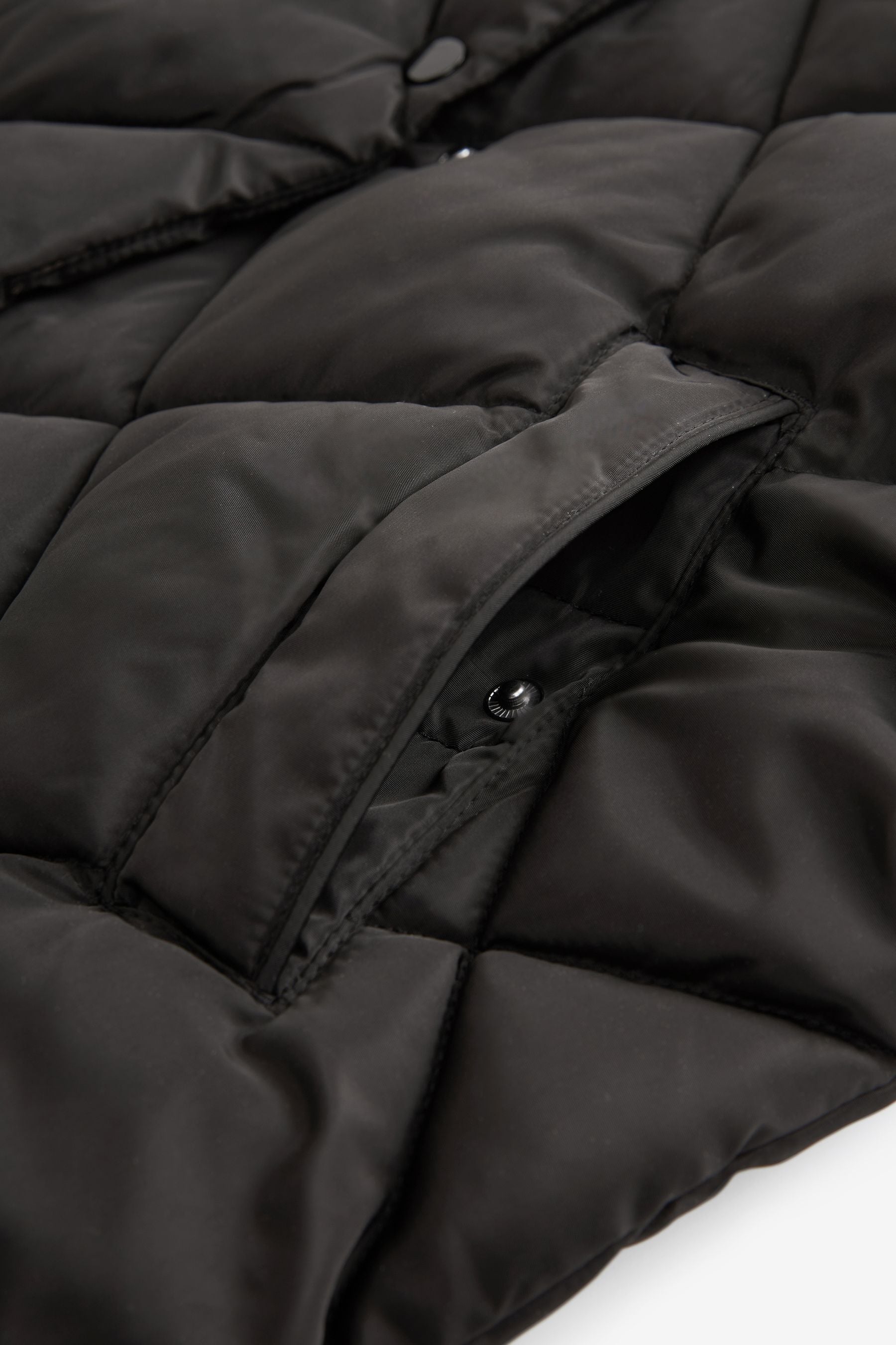 Black Shower Resistant Diamond Quilted Coat (3-16yrs)