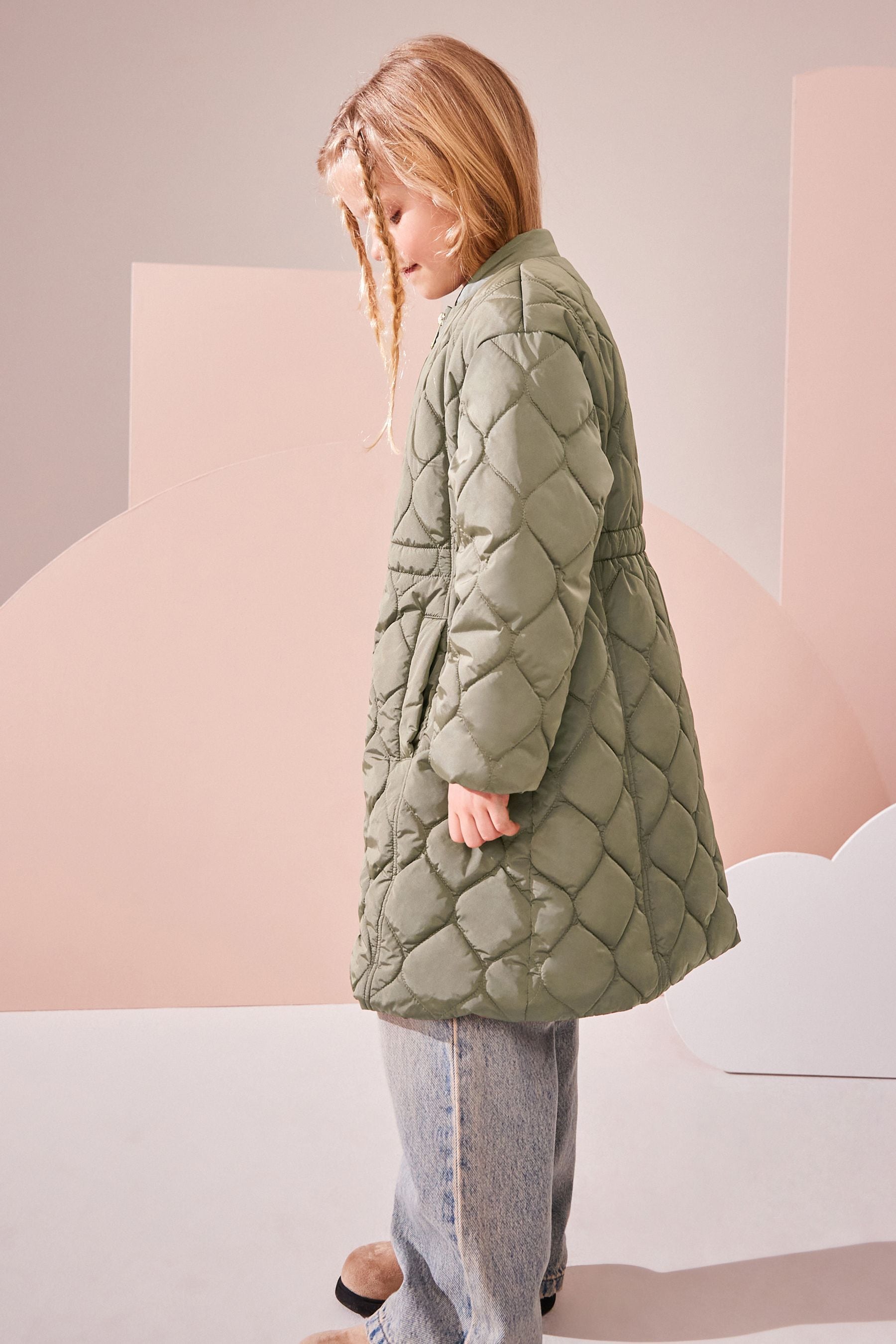 Khaki Green Shower Resistant Onion Quilted Coat (3-16yrs)