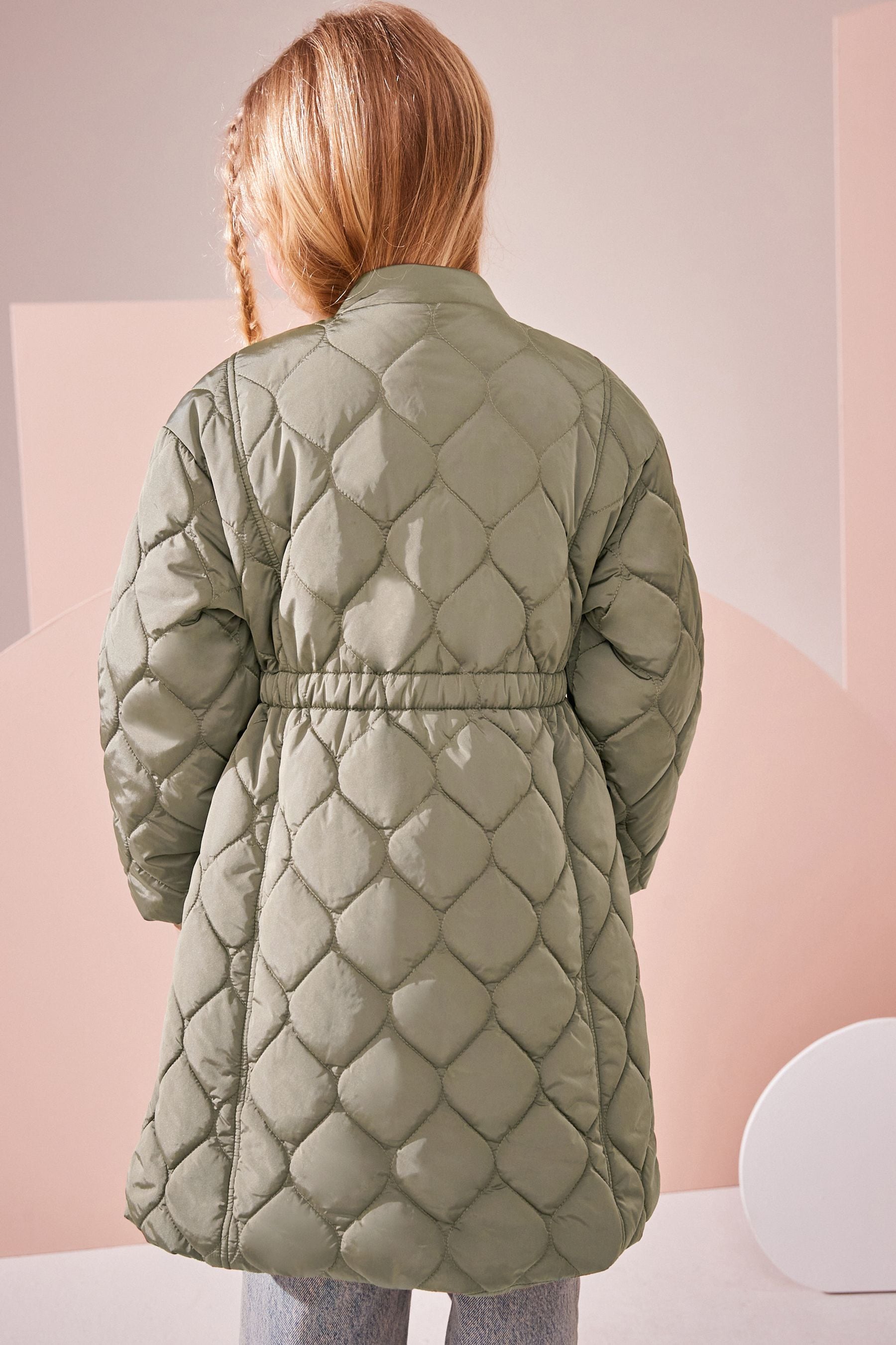 Khaki Green Shower Resistant Onion Quilted Coat (3-16yrs)