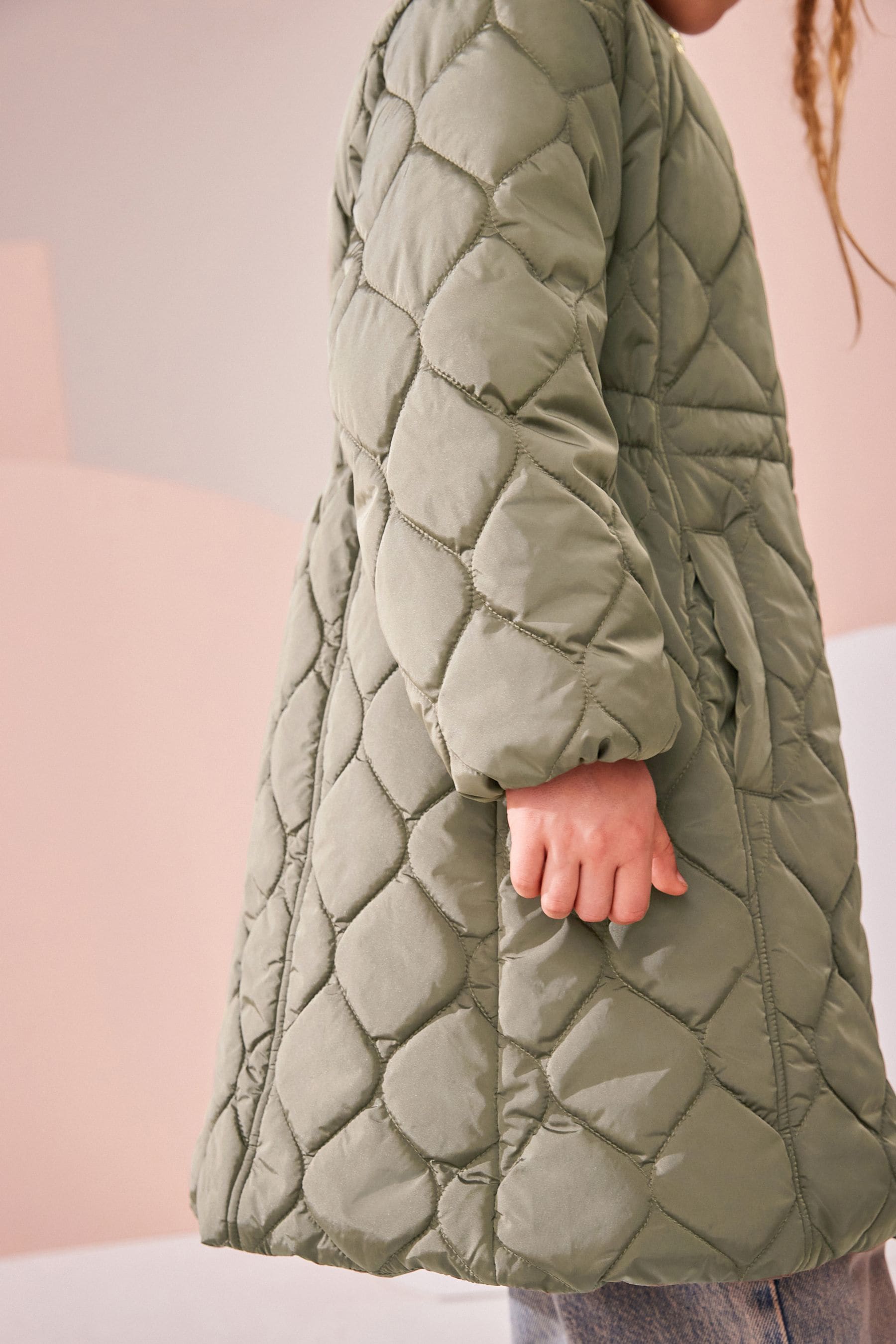 Khaki Green Shower Resistant Onion Quilted Coat (3-16yrs)