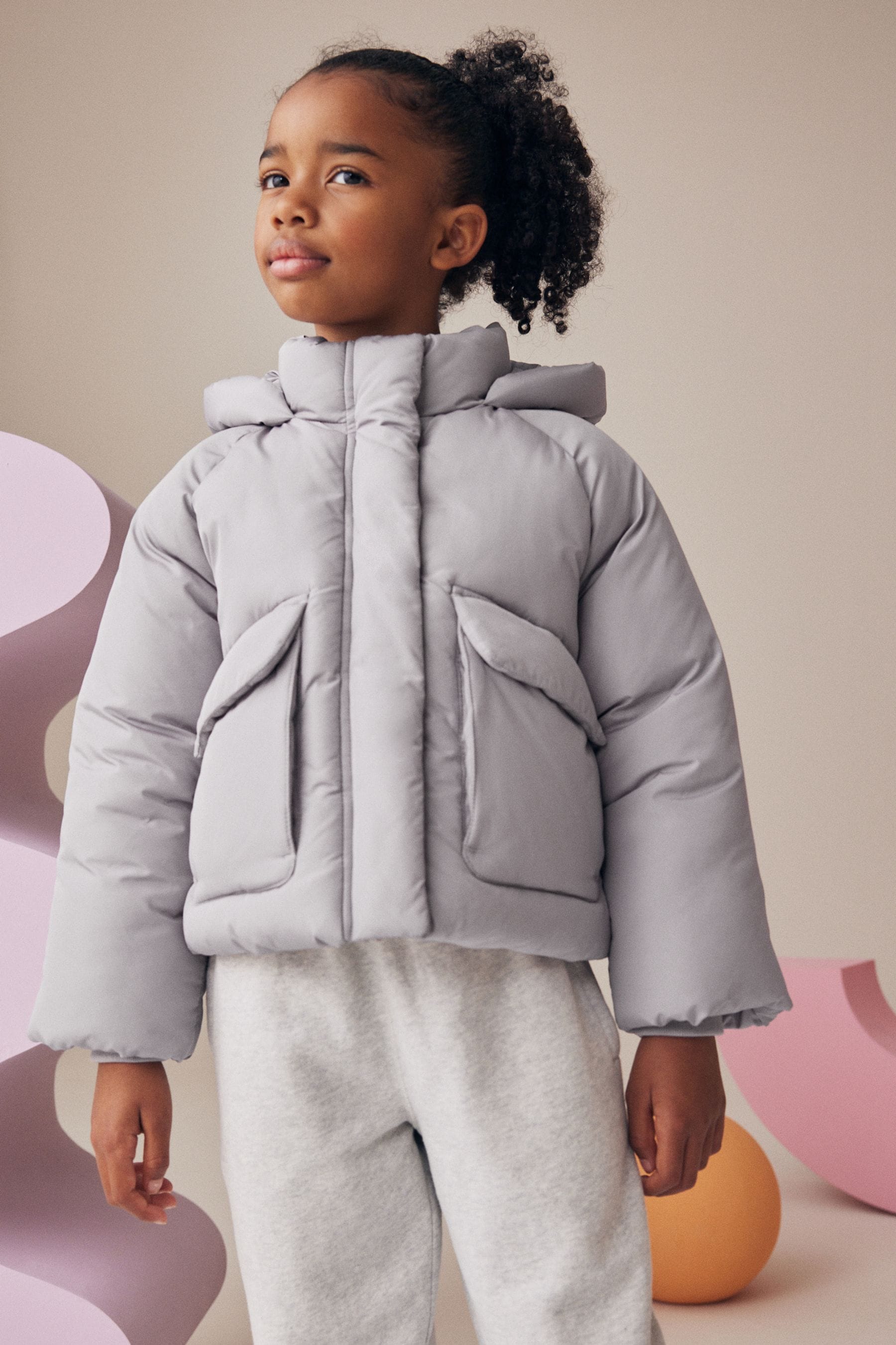 Silver Shower Resistant Crop Padded Coat (2-16yrs)