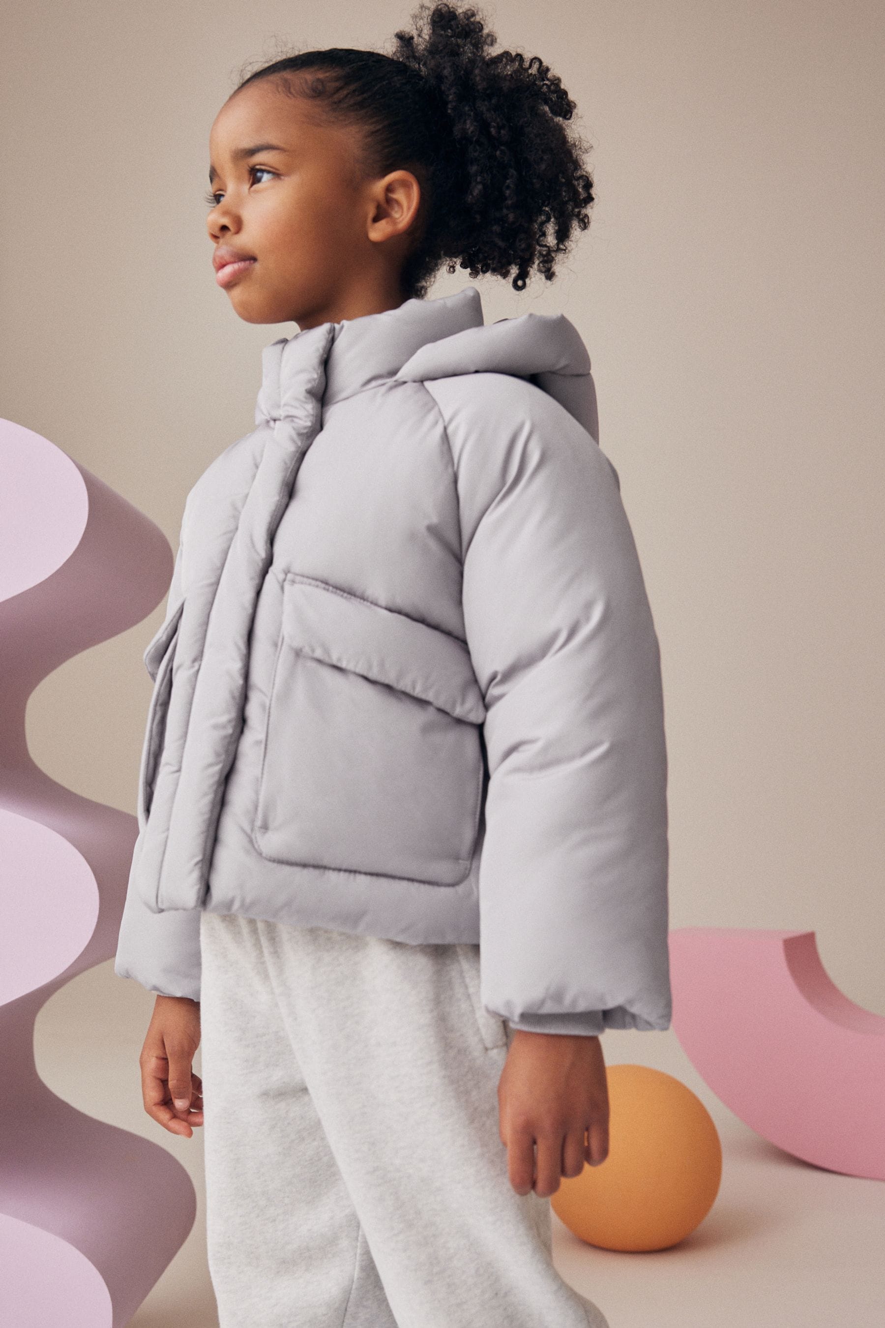 Silver Shower Resistant Crop Padded Coat (2-16yrs)