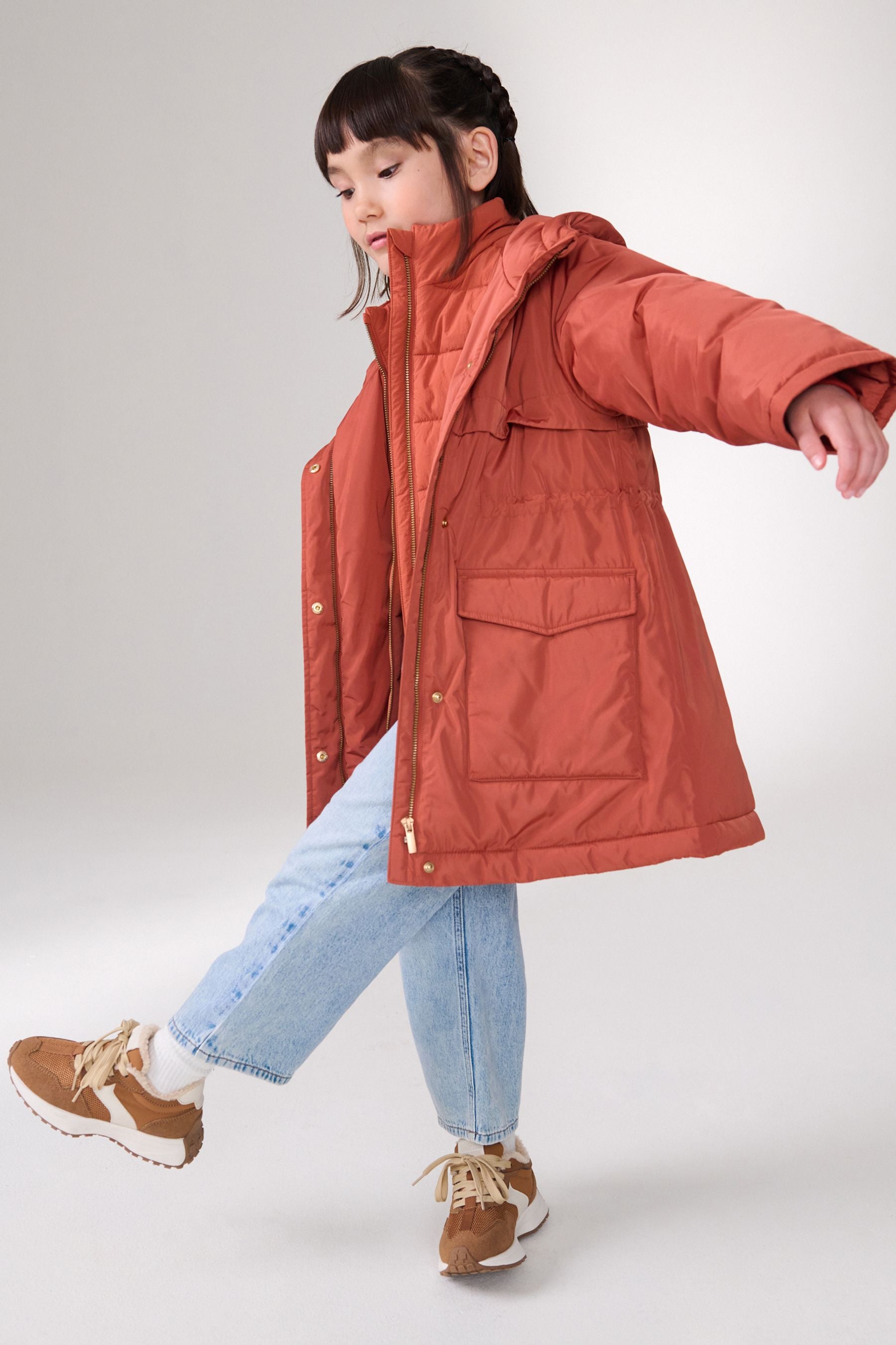 Rust Brown Shower Resistant Double Layer Parka (3-16yrs)