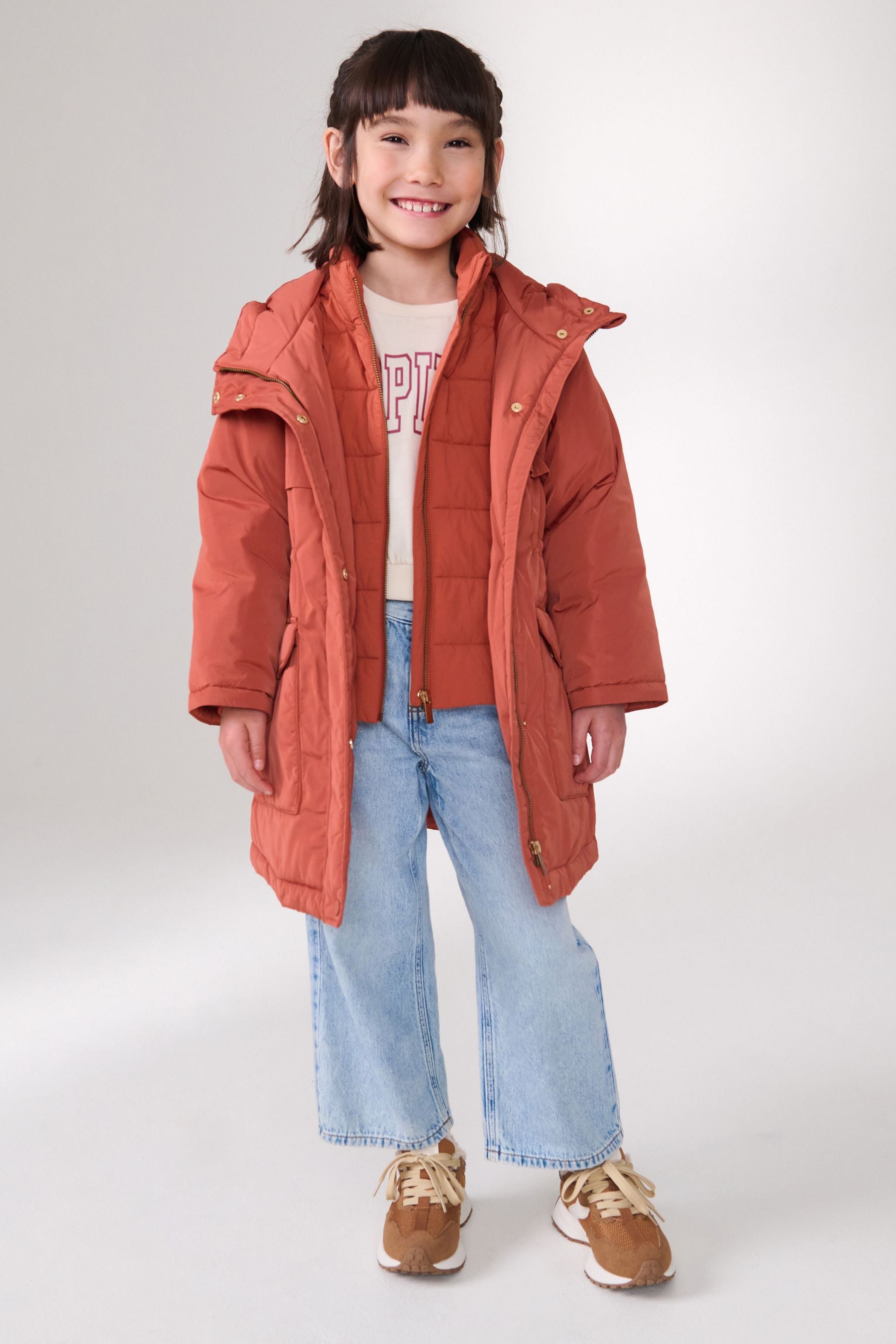 Rust Brown Shower Resistant Double Layer Parka (3-16yrs)